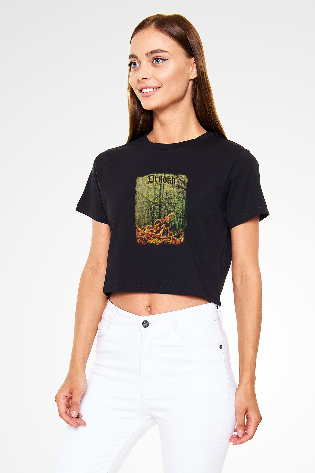 Drudkh Baskılı Unisex Siyah Crop Top Tişört