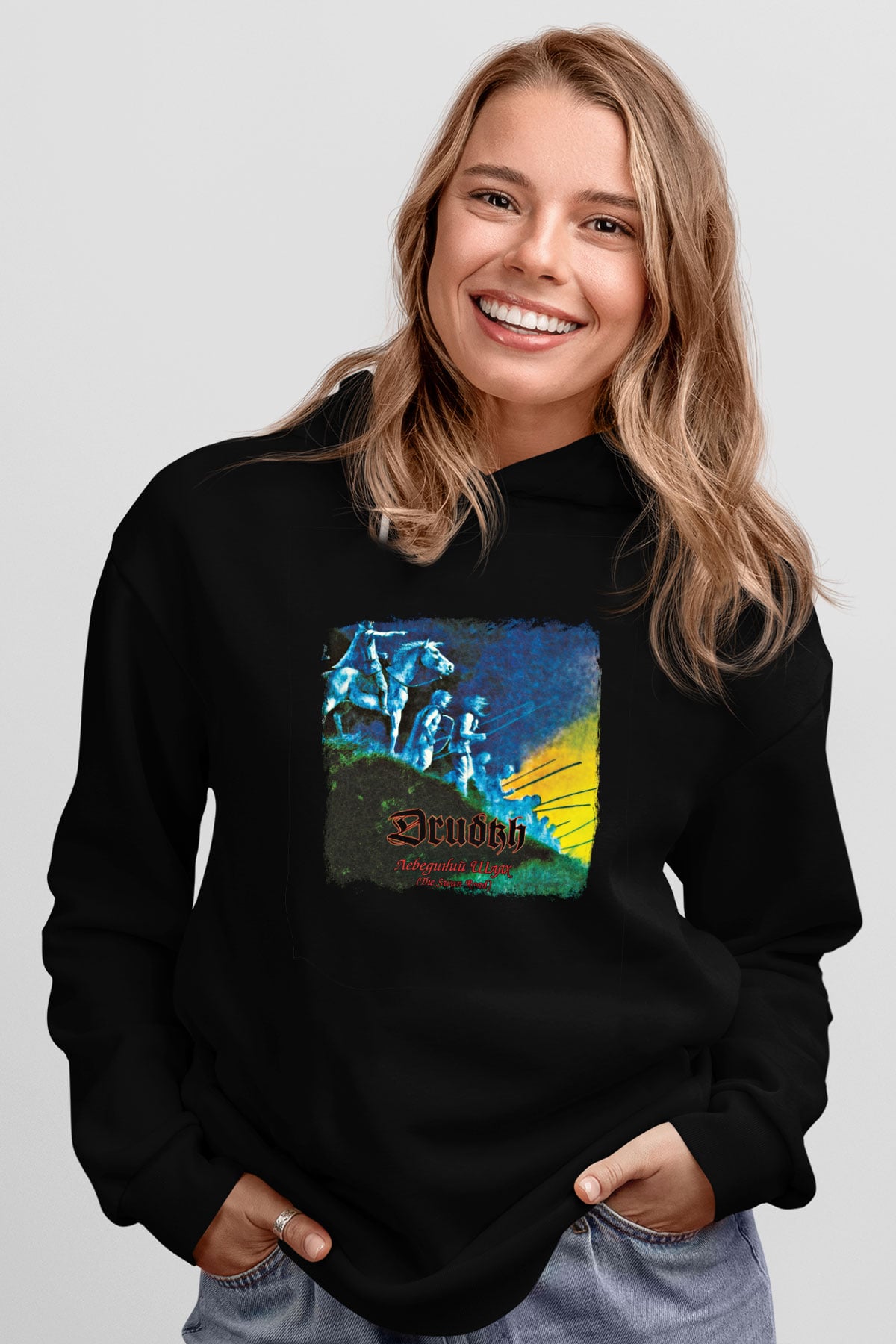 Drudkh Baskılı Unisex Siyah Hoodie