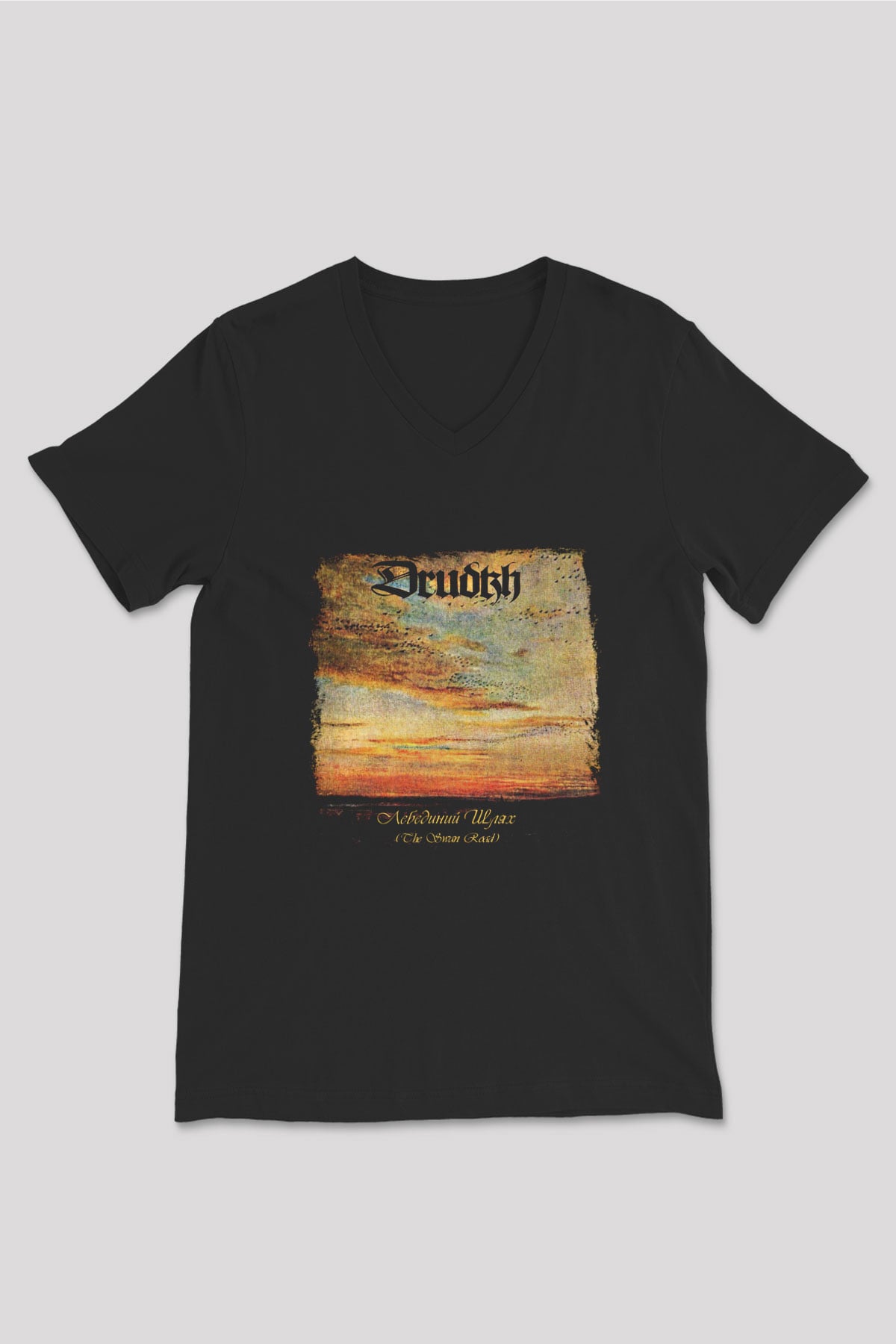 Drudkh Baskılı Unisex Siyah V Yaka Tişört