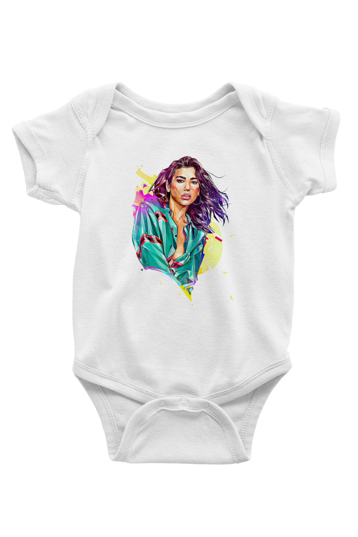 Dua Lipa Baskılı Beyaz Unisex Bebek Body - Zıbın