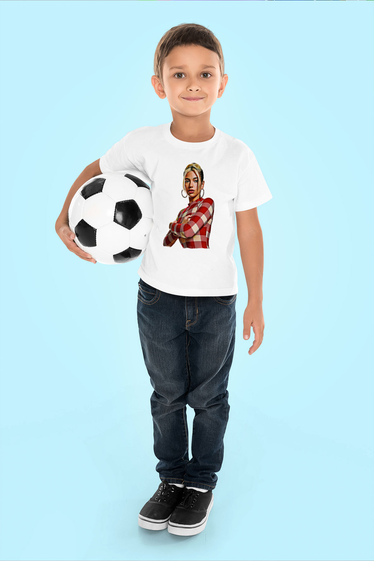 Dua Lipa Baskılı Beyaz Unisex Beyaz Çocuk Tişört - Tshirt