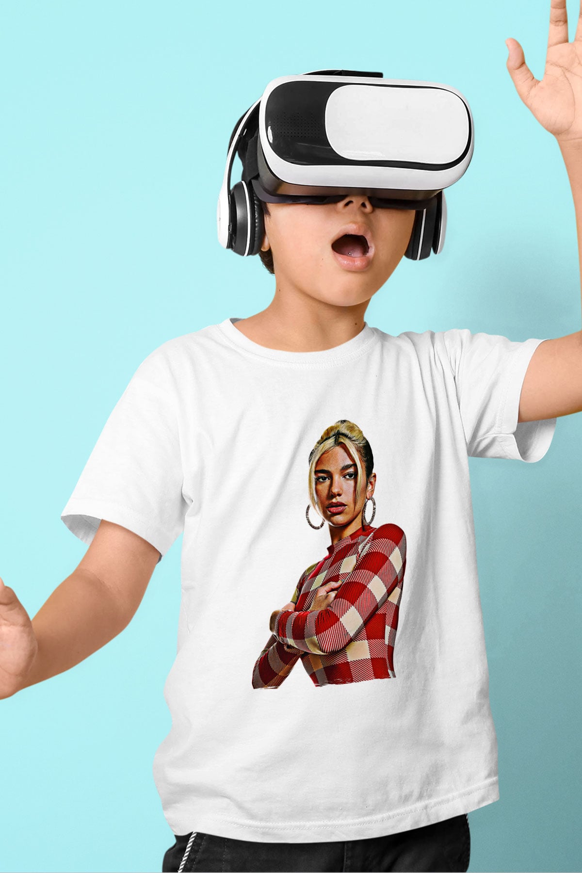 Dua Lipa Baskılı Beyaz Unisex Beyaz Çocuk Tişört - Tshirt