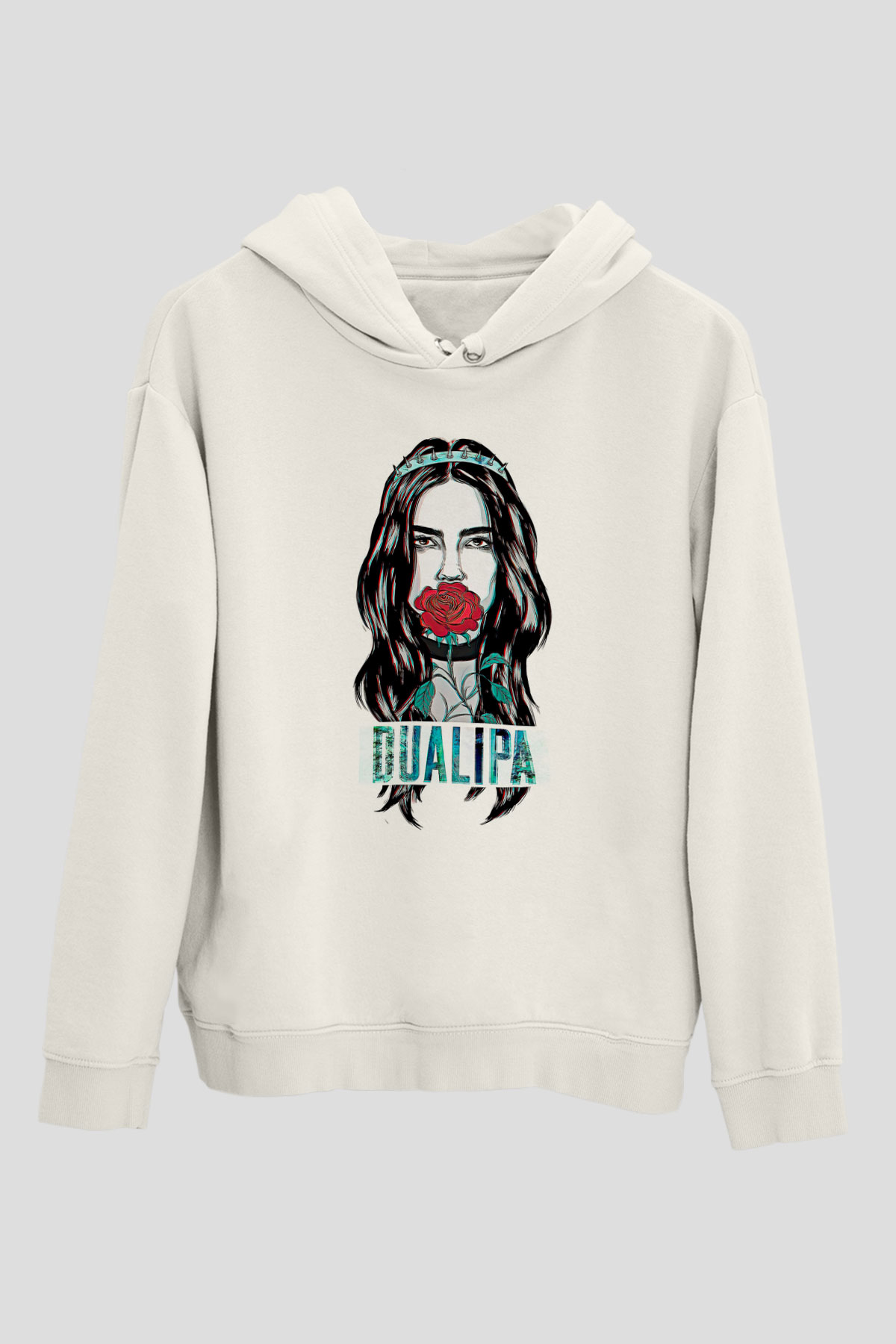 Dua Lipa Baskılı Beyaz Unisex Kapüşonlu Sweatshirt