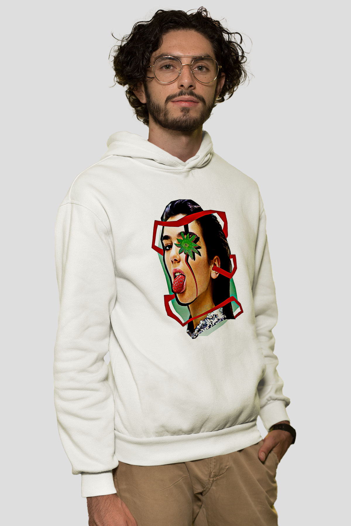 Dua Lipa Baskılı Beyaz Unisex Kapüşonlu Sweatshirt