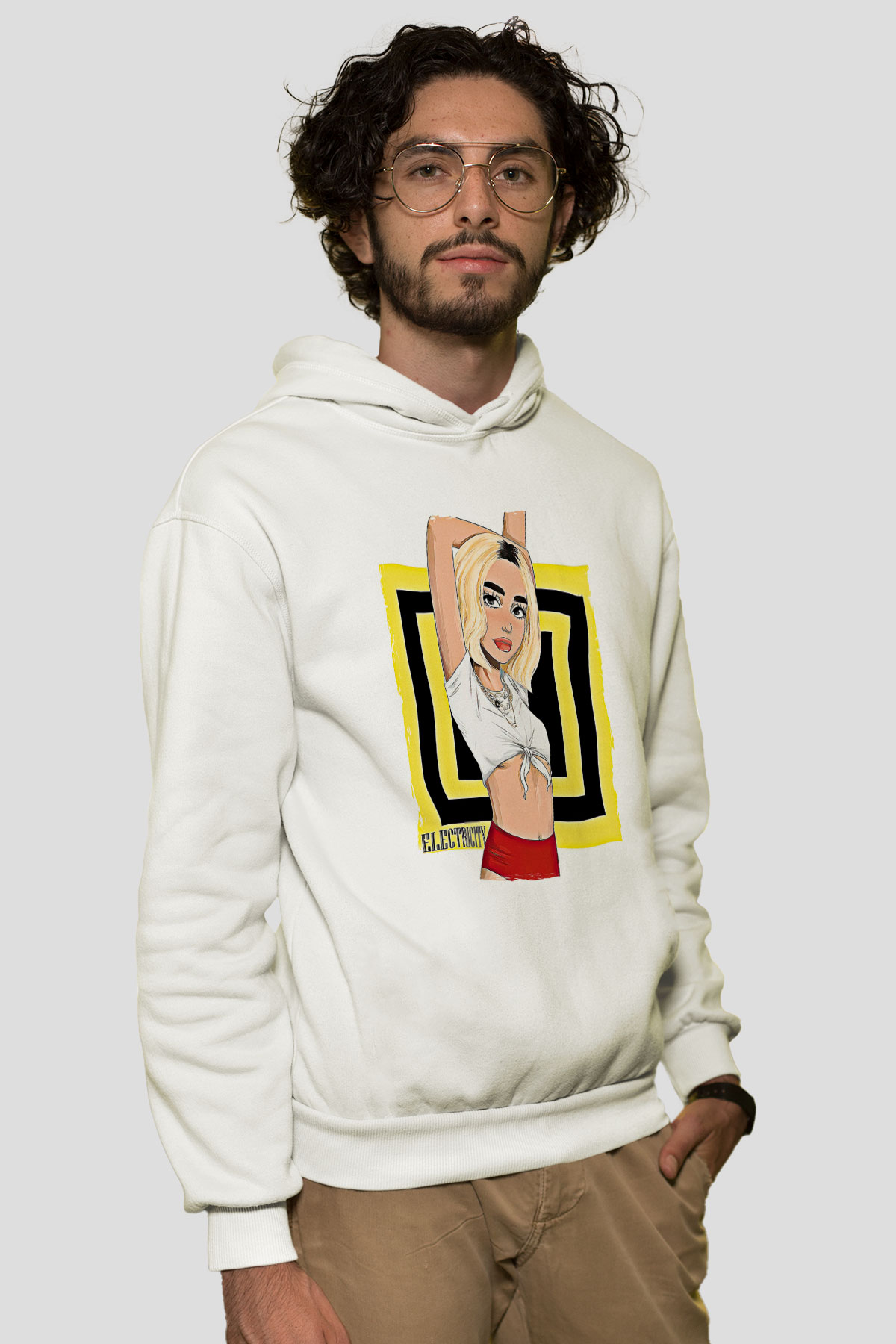 Dua Lipa Baskılı Beyaz Unisex Kapüşonlu Sweatshirt