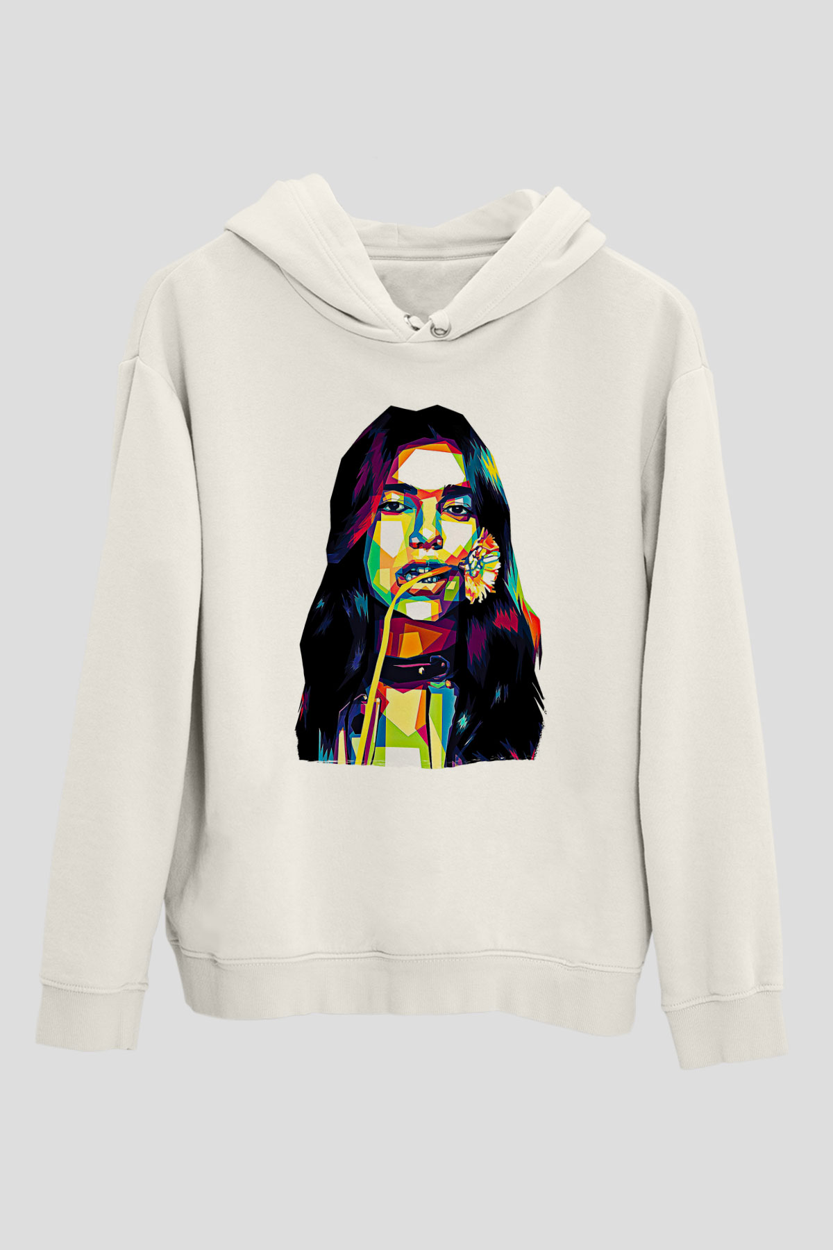 Dua Lipa Baskılı Beyaz Unisex Kapüşonlu Sweatshirt