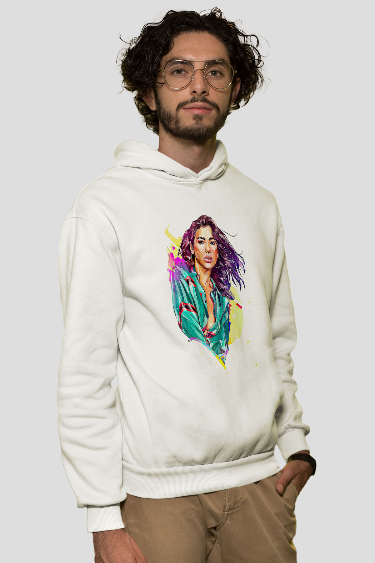 Dua Lipa Baskılı Beyaz Unisex Kapüşonlu Sweatshirt