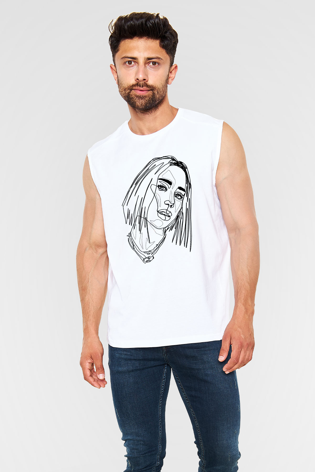 Dua Lipa Baskılı Beyaz Unisex Kolsuz Tişört - Tshirt