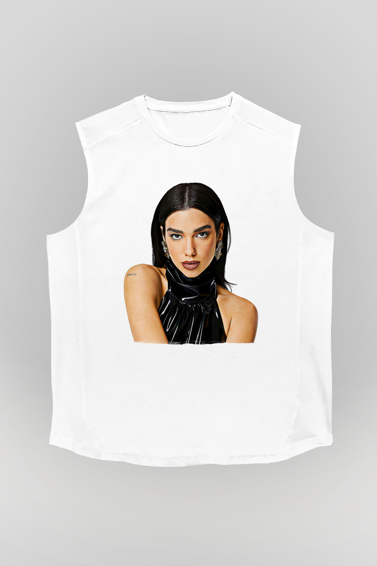 Dua Lipa Baskılı Beyaz Unisex Kolsuz Tişört - Tshirt