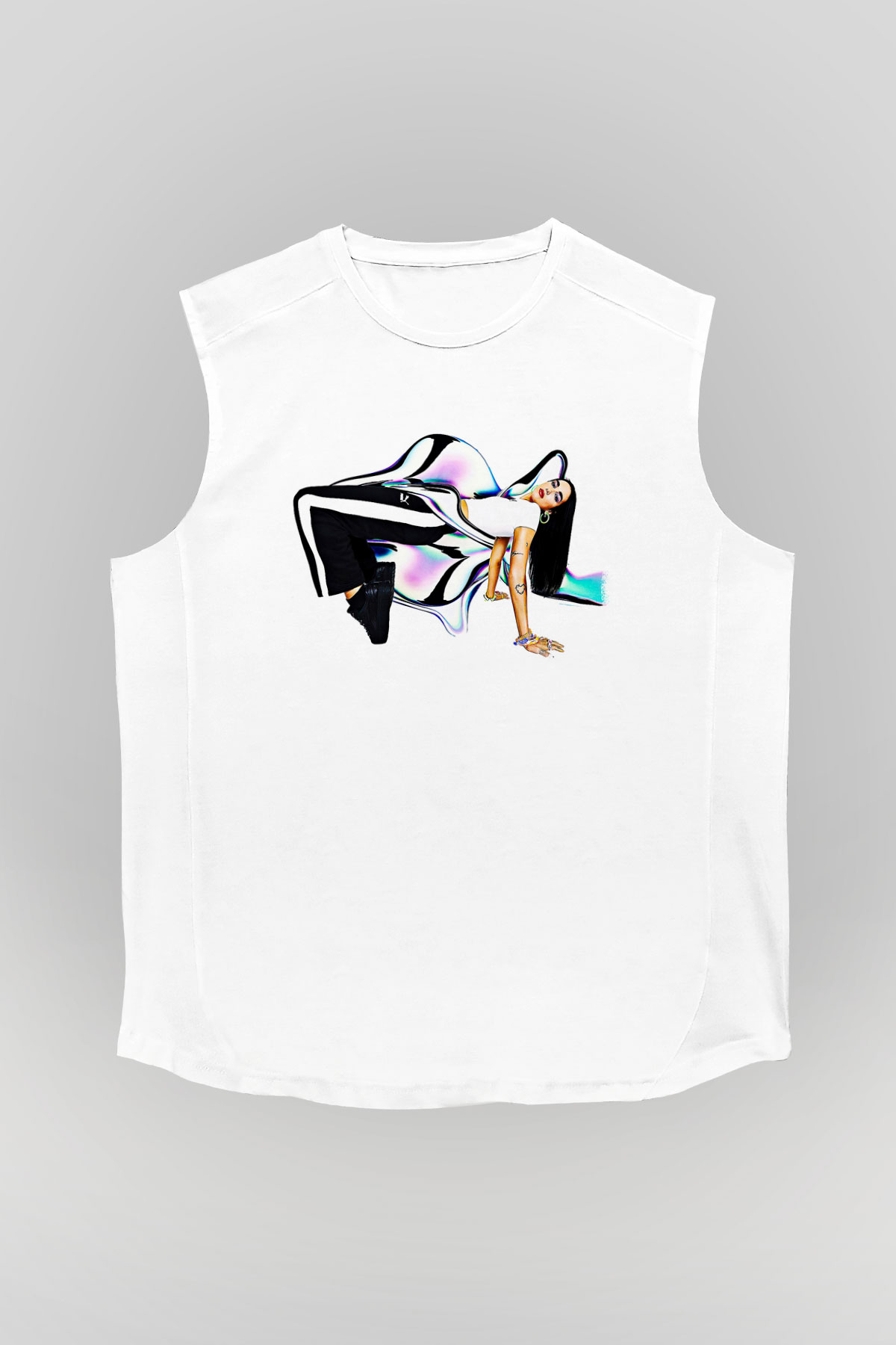 Dua Lipa Baskılı Beyaz Unisex Kolsuz Tişört - Tshirt