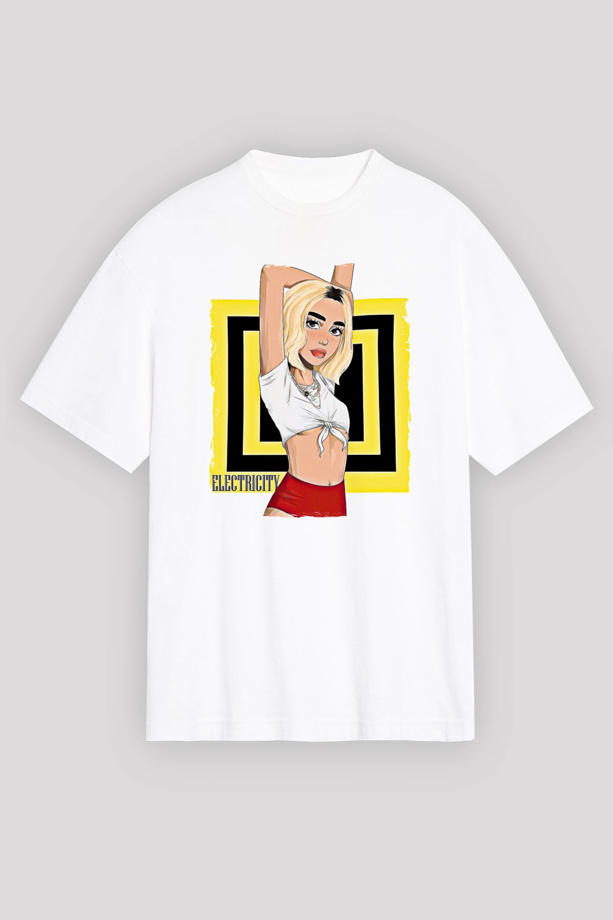 Dua Lipa Baskılı Beyaz Unisex Oversize Tişört - Tshirt