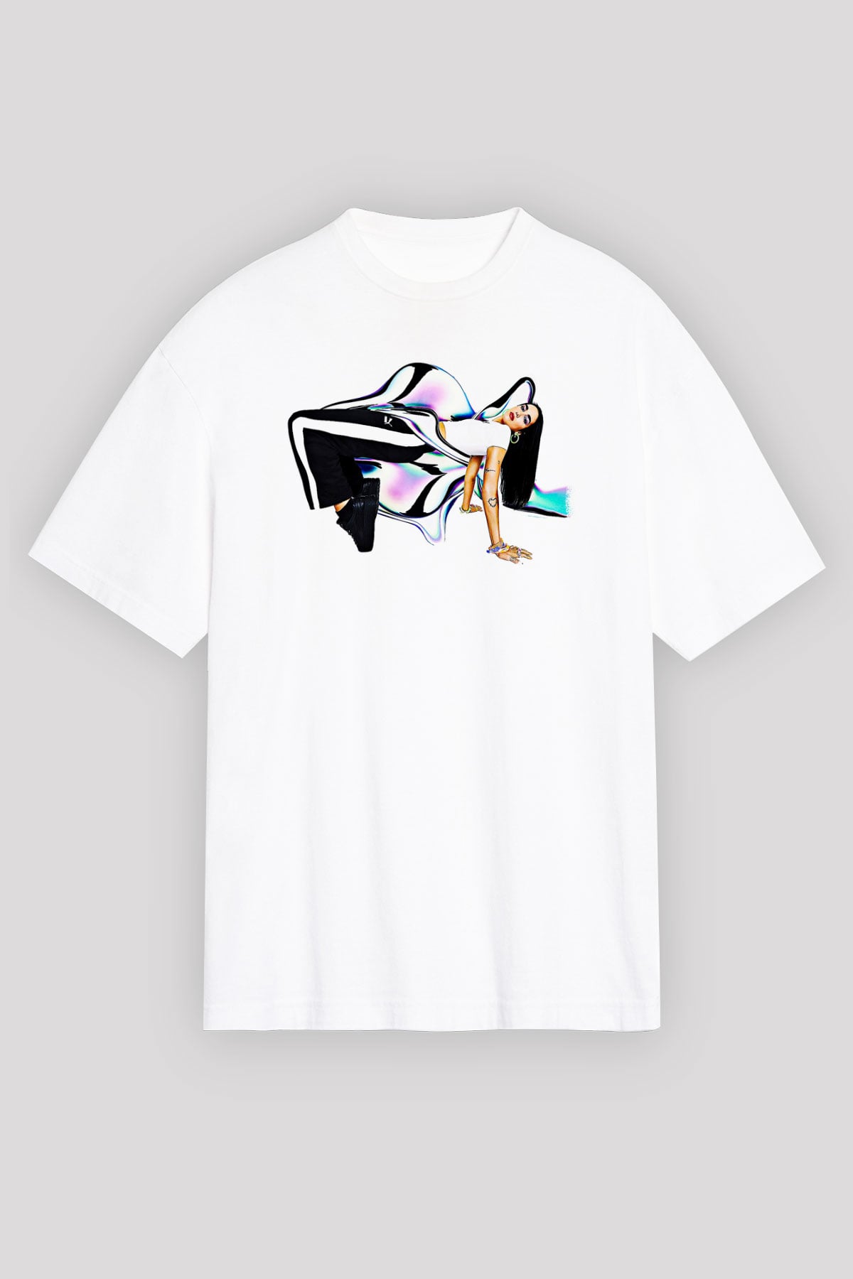 Dua Lipa Baskılı Beyaz Unisex Oversize Tişört - Tshirt