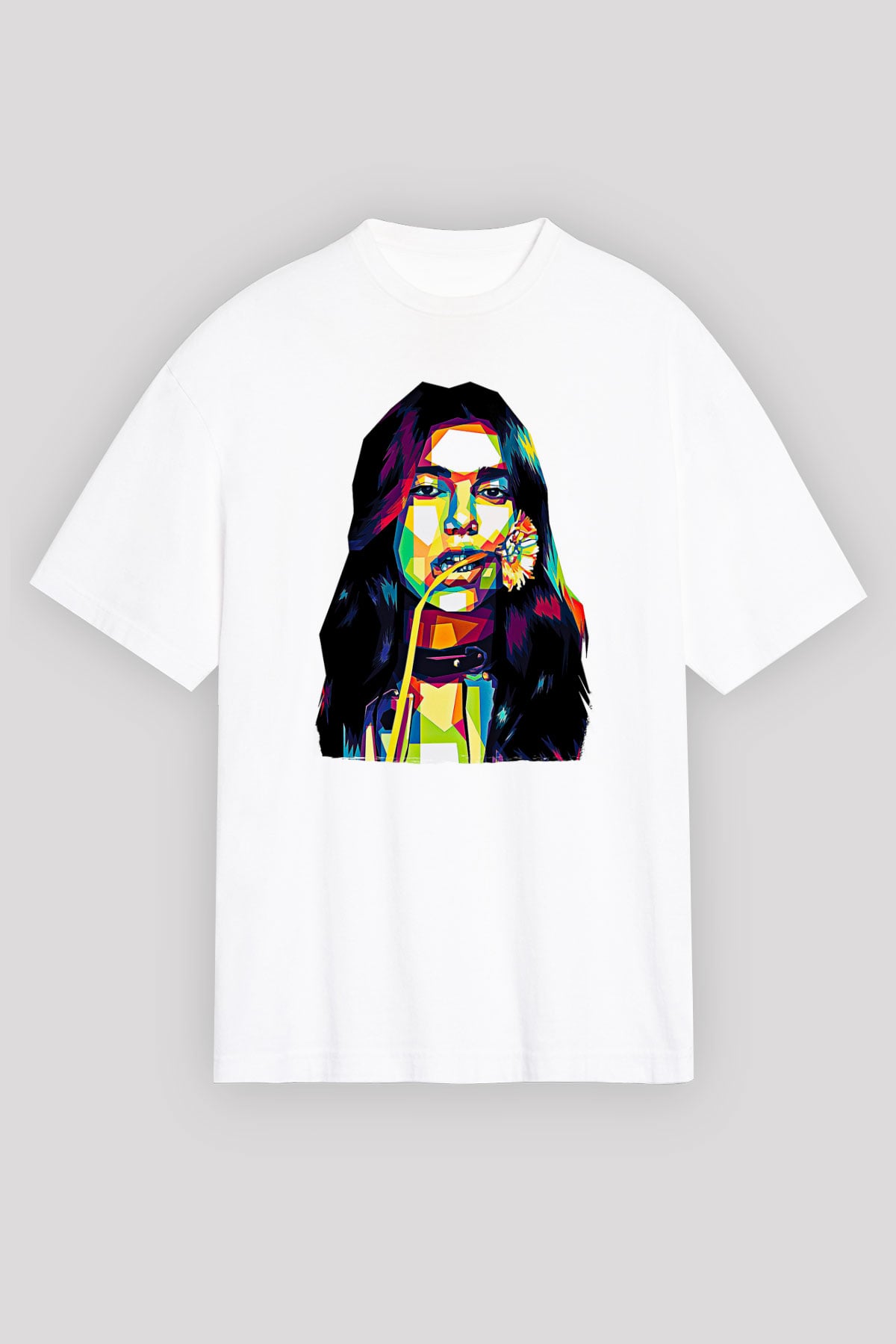 Dua Lipa Baskılı Beyaz Unisex Oversize Tişört - Tshirt