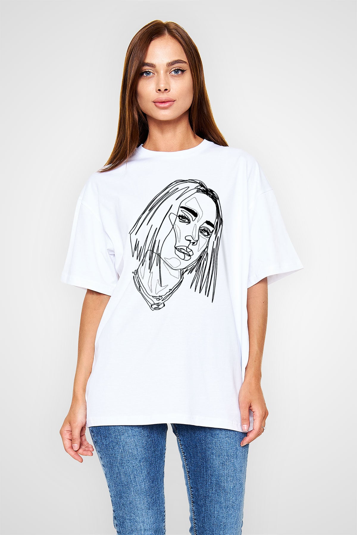 Dua Lipa Baskılı Beyaz Unisex Oversize Tişört - Tshirt