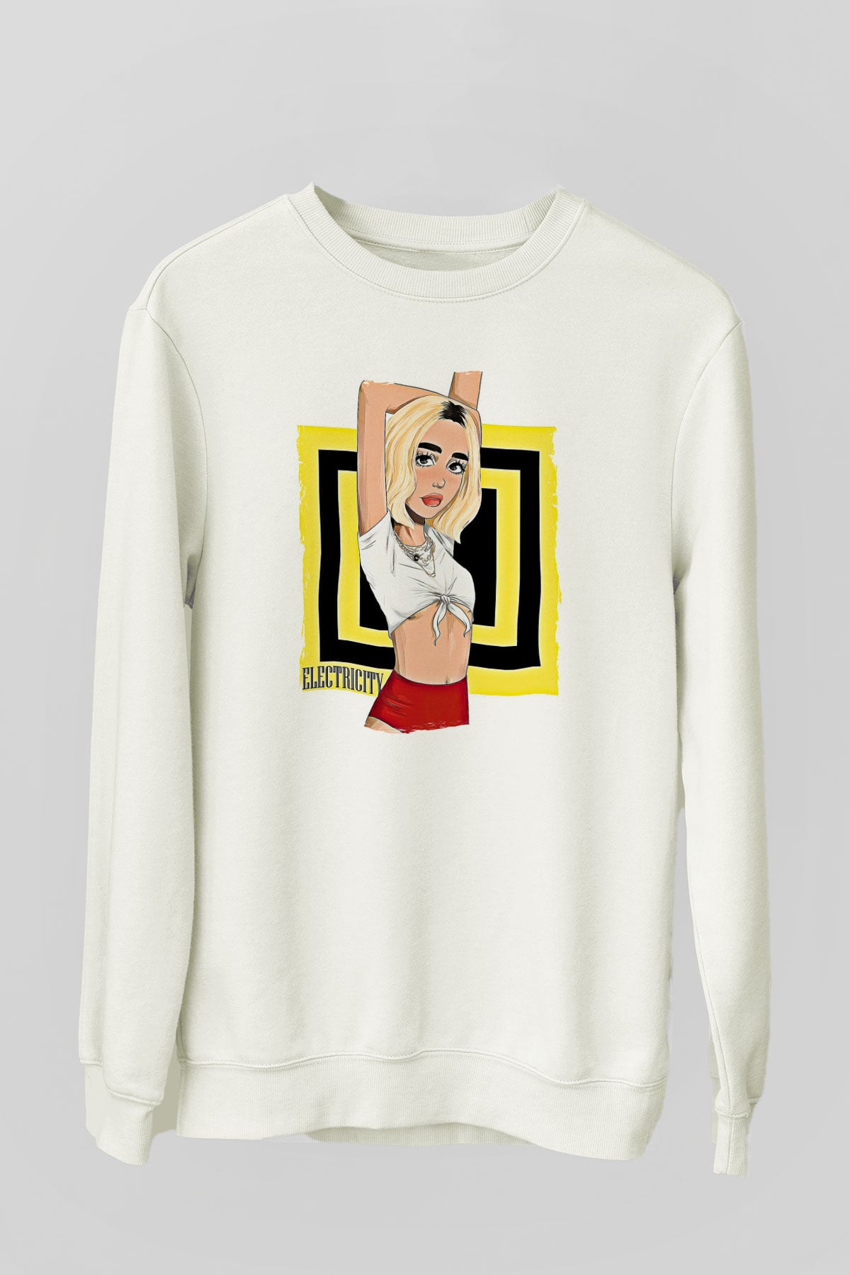 Dua Lipa Baskılı Beyaz Unisex Sweatshirt