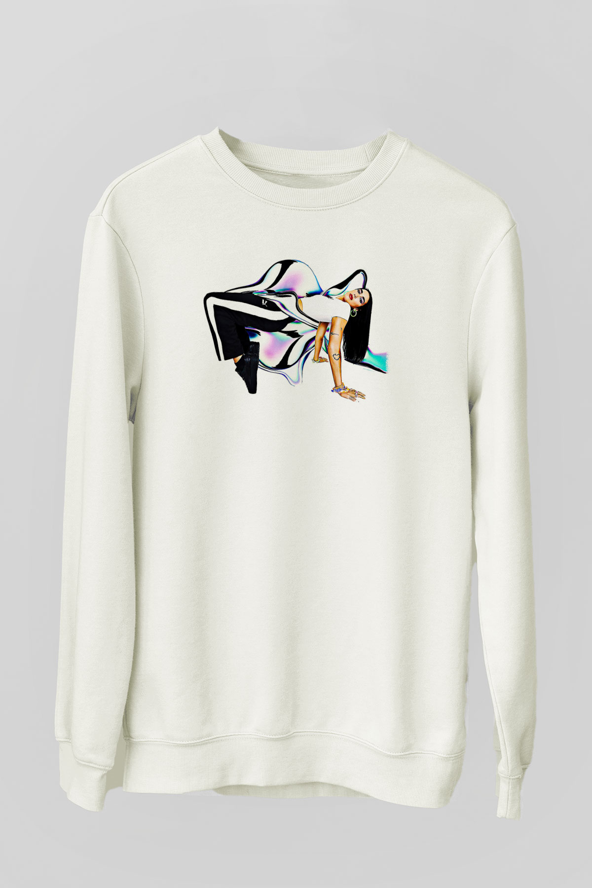 Dua Lipa Baskılı Beyaz Unisex Sweatshirt