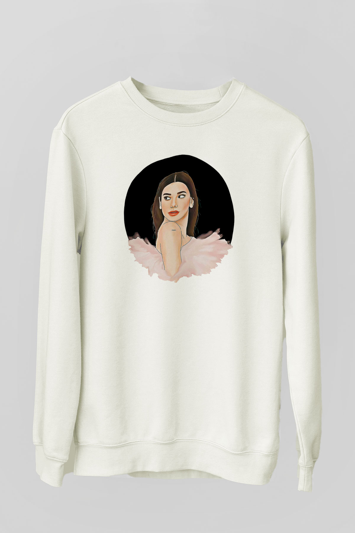 Dua Lipa Baskılı Beyaz Unisex Sweatshirt