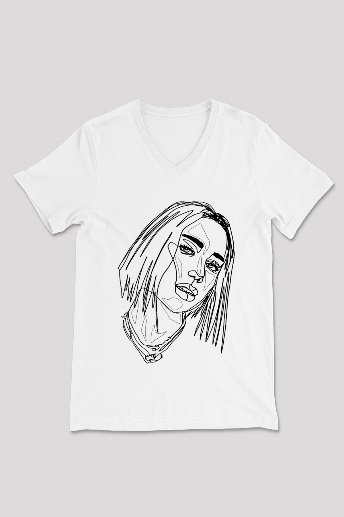 Dua Lipa Baskılı Beyaz Unisex V Yaka Tişört - Tshirt