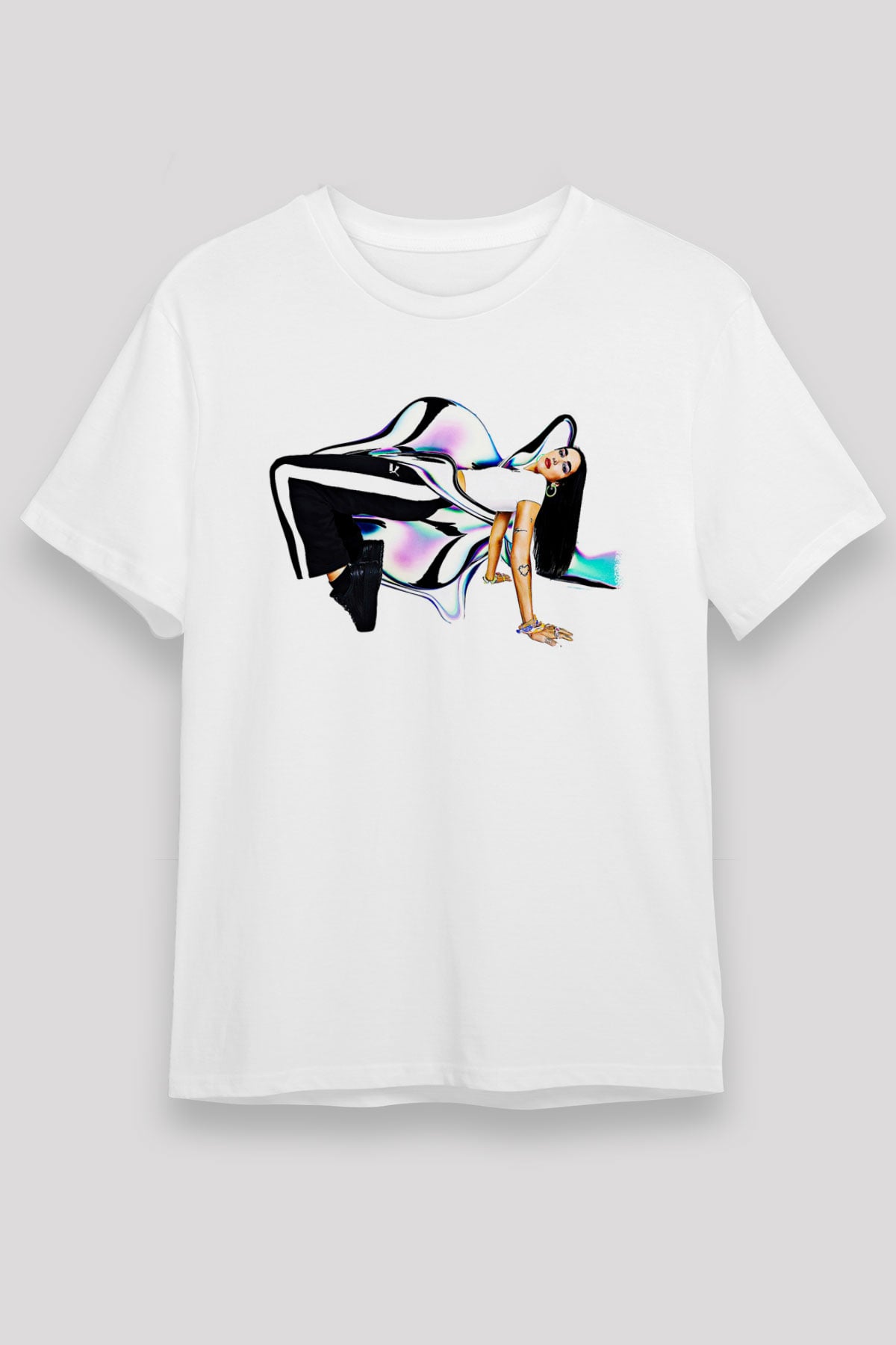 Dua Lipa Baskılı Unisex Beyaz Tişört - Tshirt