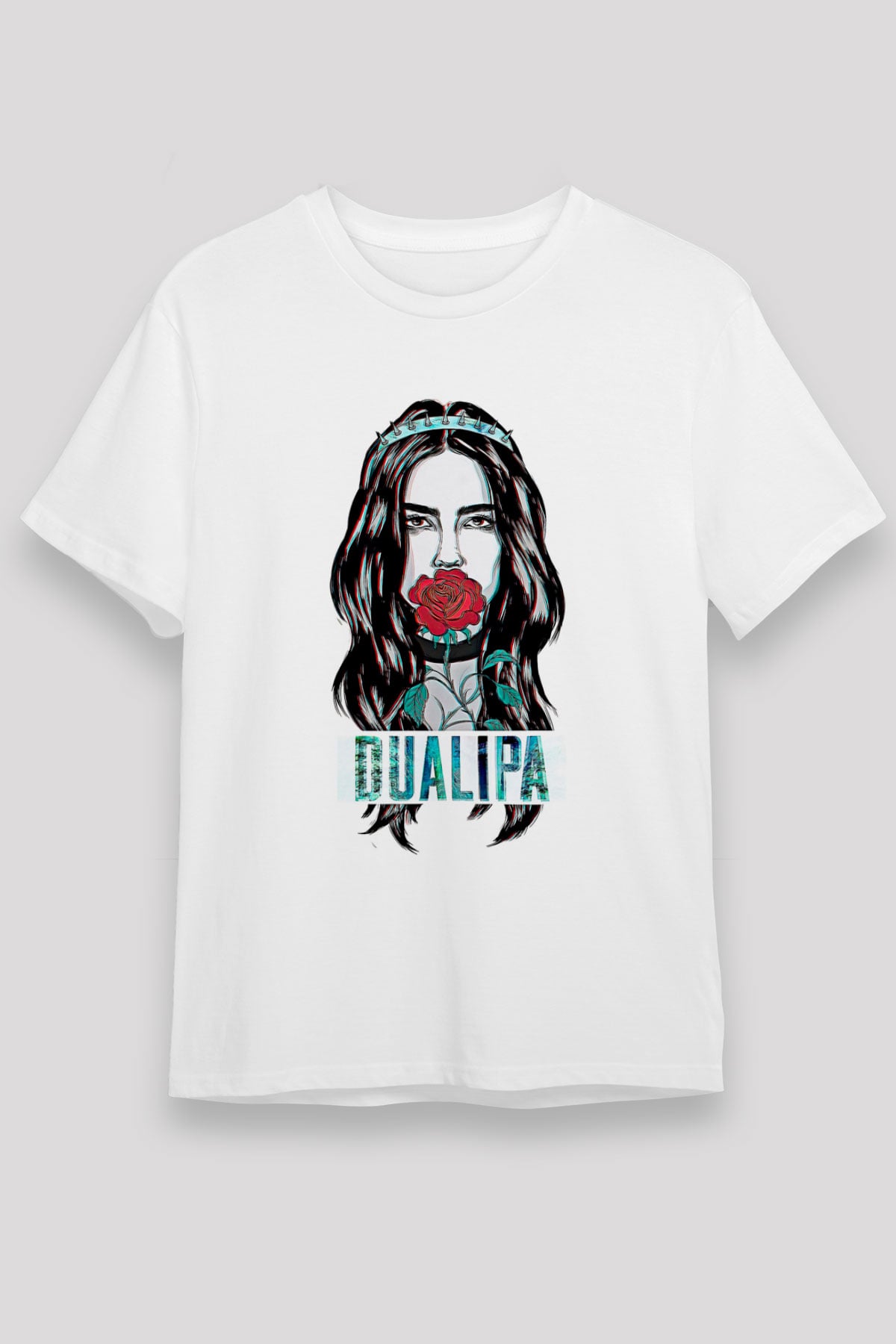 Dua Lipa Baskılı Unisex Beyaz Tişört - Tshirt