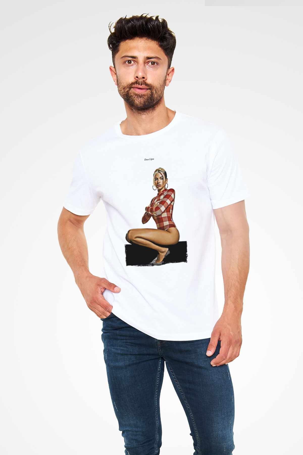 Dua Lipa Baskılı Unisex Beyaz Tişört - Tshirt