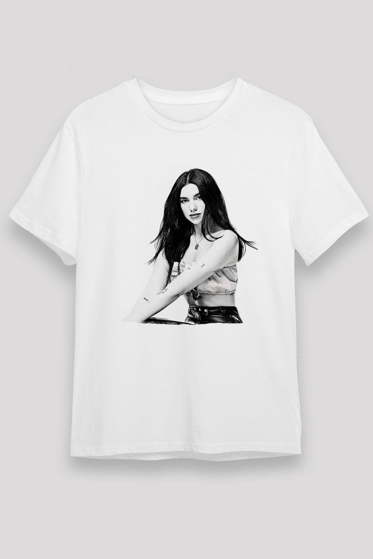 Dua Lipa Baskılı Unisex Beyaz Tişört - Tshirt