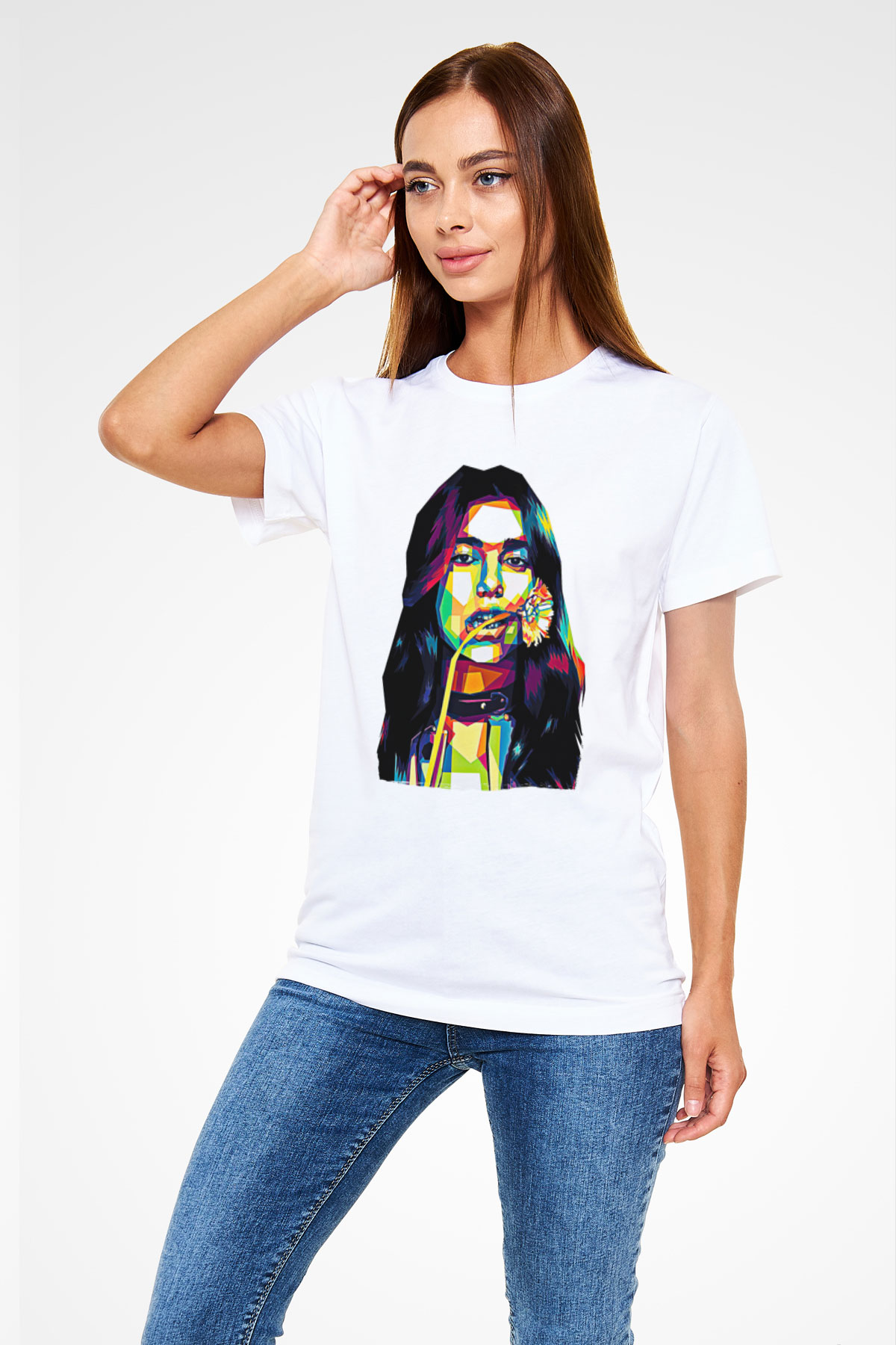 Dua Lipa Baskılı Unisex Beyaz Tişört - Tshirt