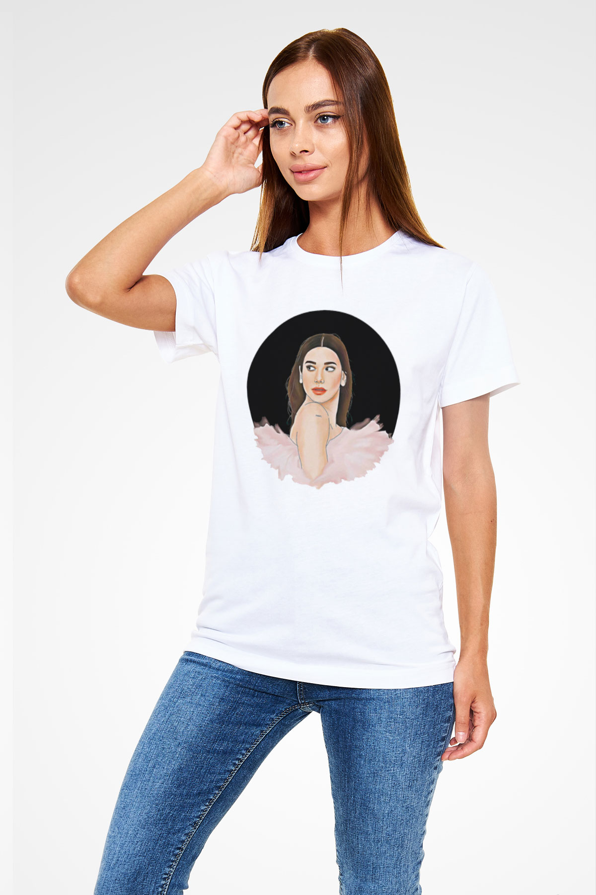 Dua Lipa Baskılı Unisex Beyaz Tişört - Tshirt
