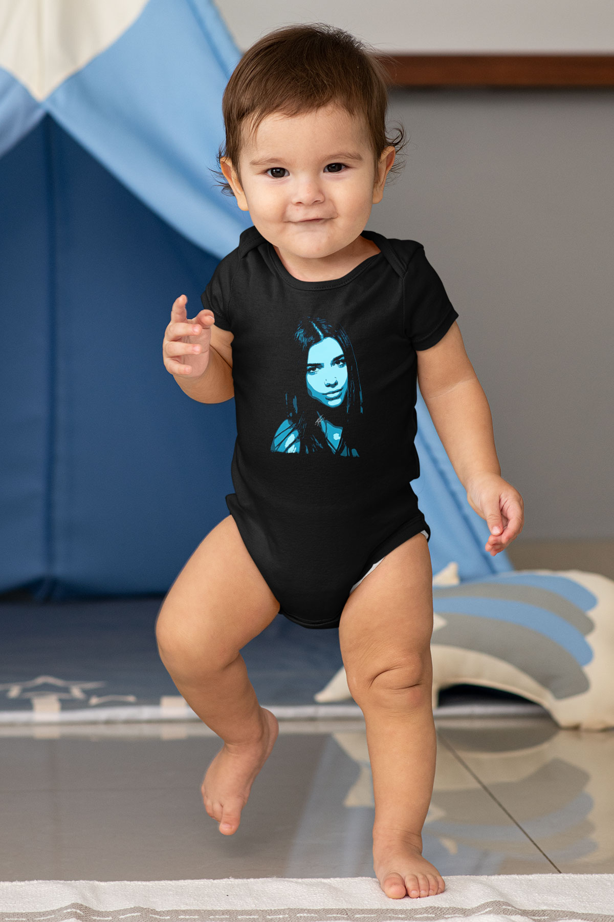 Dua Lipa Baskılı Unisex Siyah Bebek Body - Zıbın