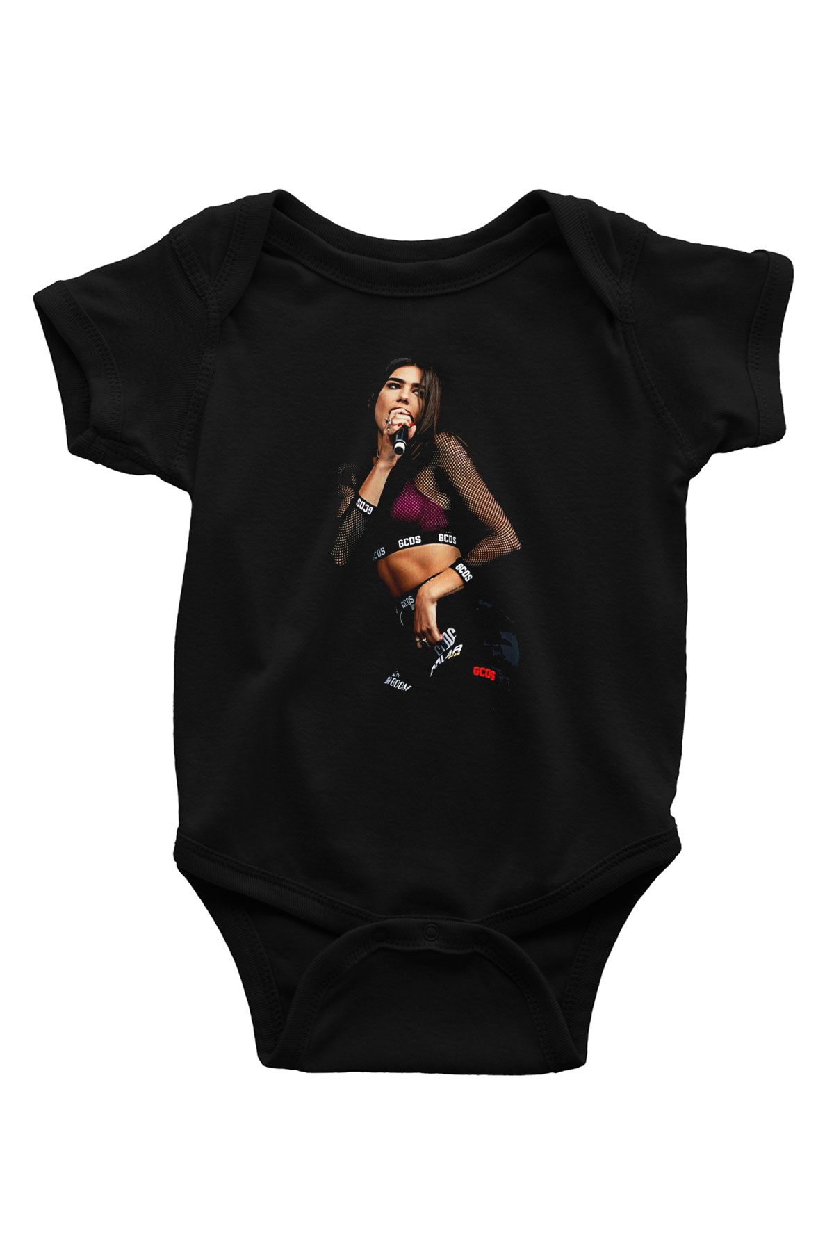 Dua Lipa Baskılı Unisex Siyah Bebek Body - Zıbın