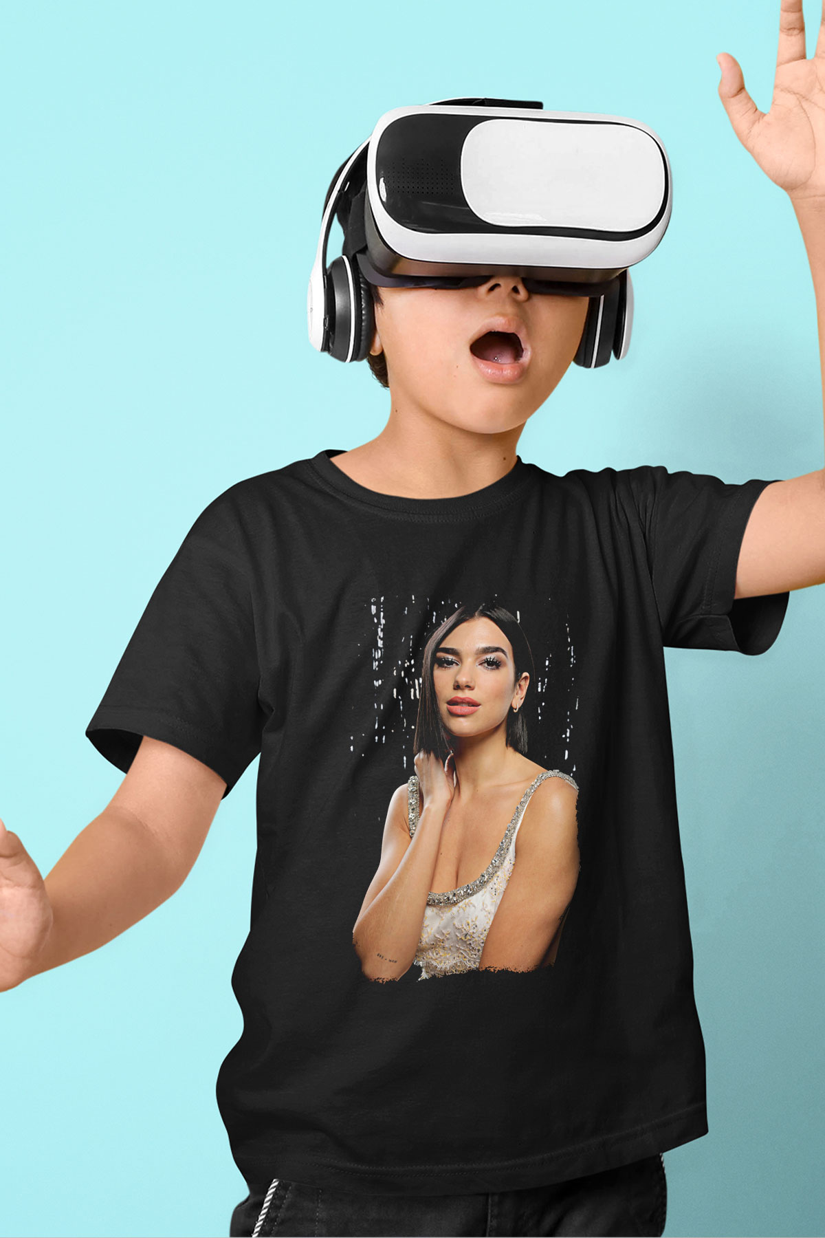 Dua Lipa Baskılı Unisex Siyah Çocuk Tişört - Tshirt