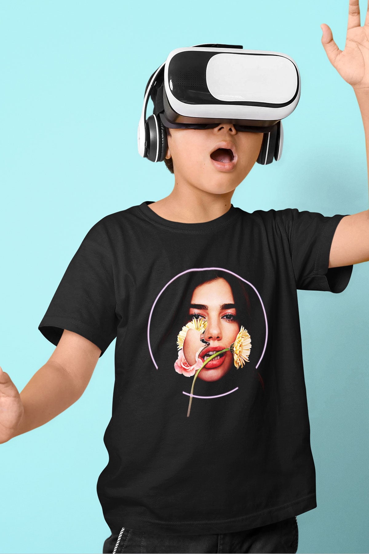 Dua Lipa Baskılı Unisex Siyah Çocuk Tişört - Tshirt