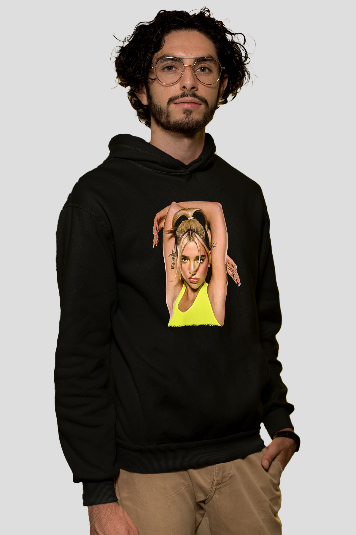 Dua Lipa Baskılı Unisex Siyah Hoodie