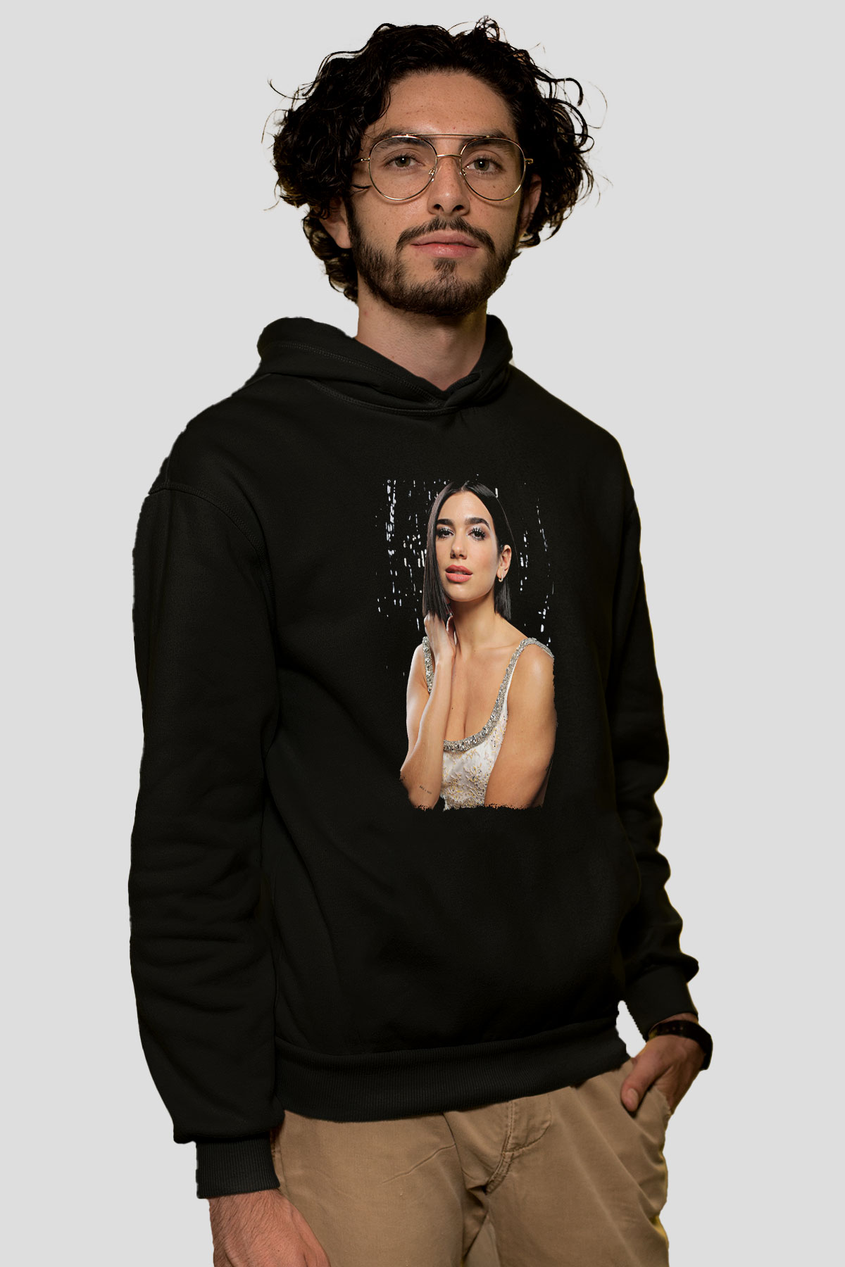 Dua Lipa Baskılı Unisex Siyah Hoodie