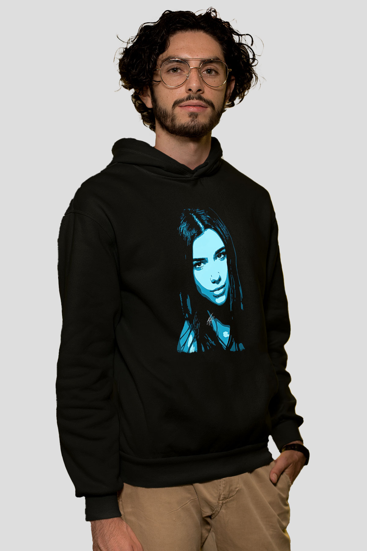 Dua Lipa Baskılı Unisex Siyah Hoodie
