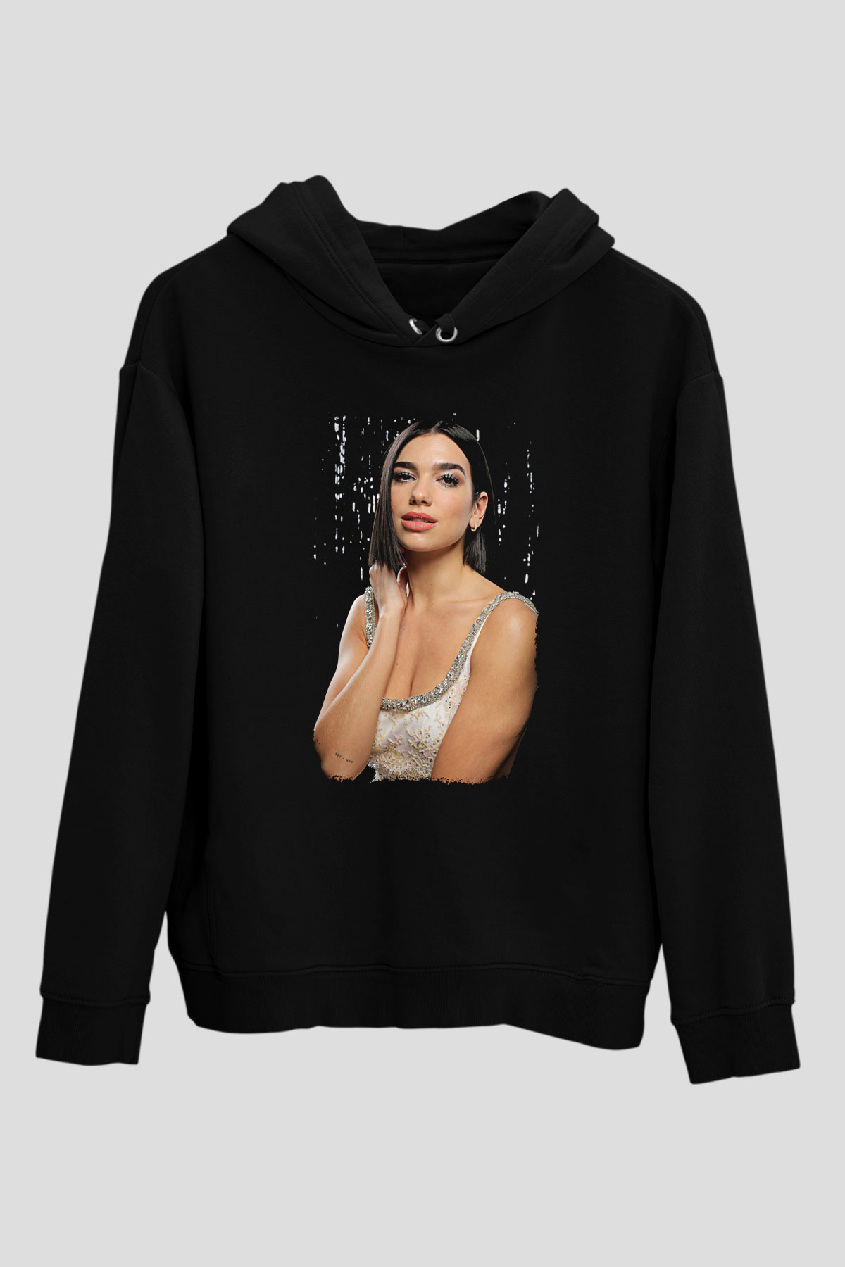 Dua Lipa Baskılı Unisex Siyah Hoodie