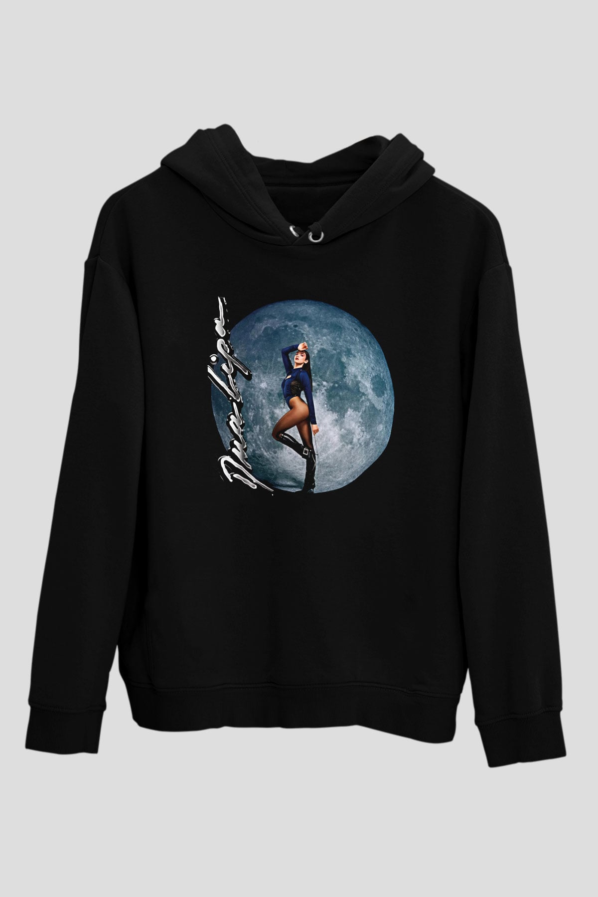 Dua Lipa Baskılı Unisex Siyah Hoodie