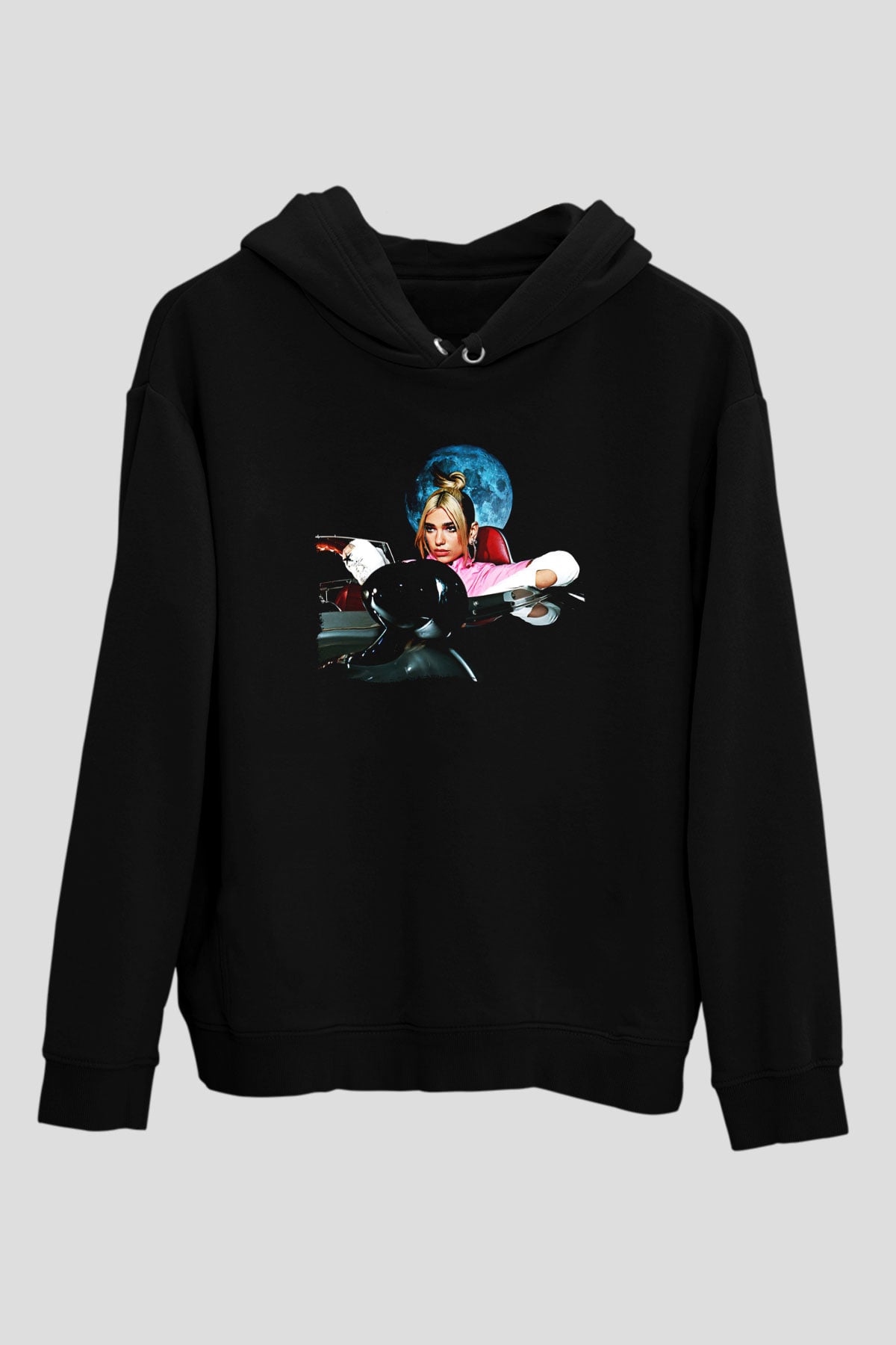 Dua Lipa Baskılı Unisex Siyah Hoodie