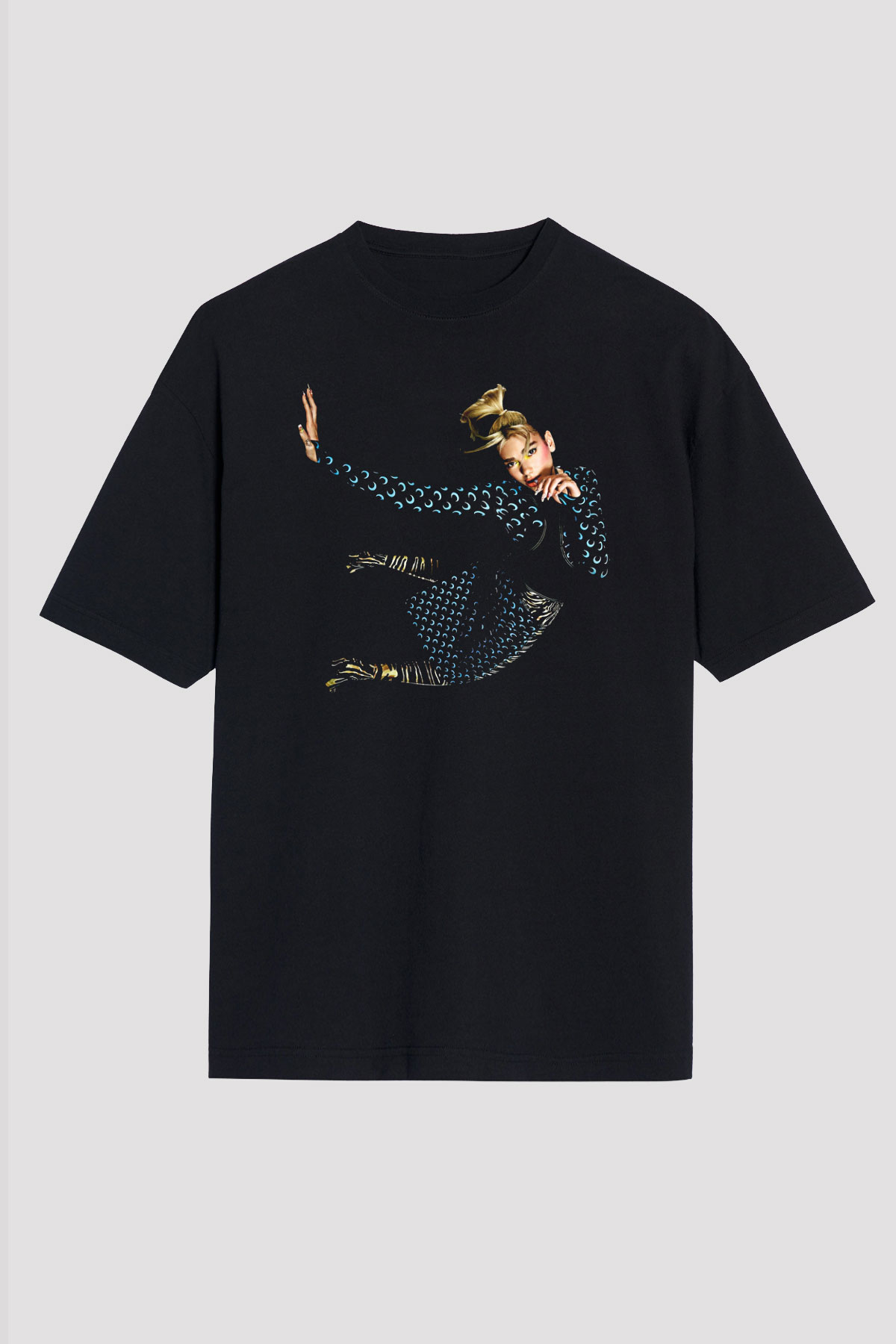 Dua Lipa Baskılı Unisex Siyah Oversize Tişört - Tshirt