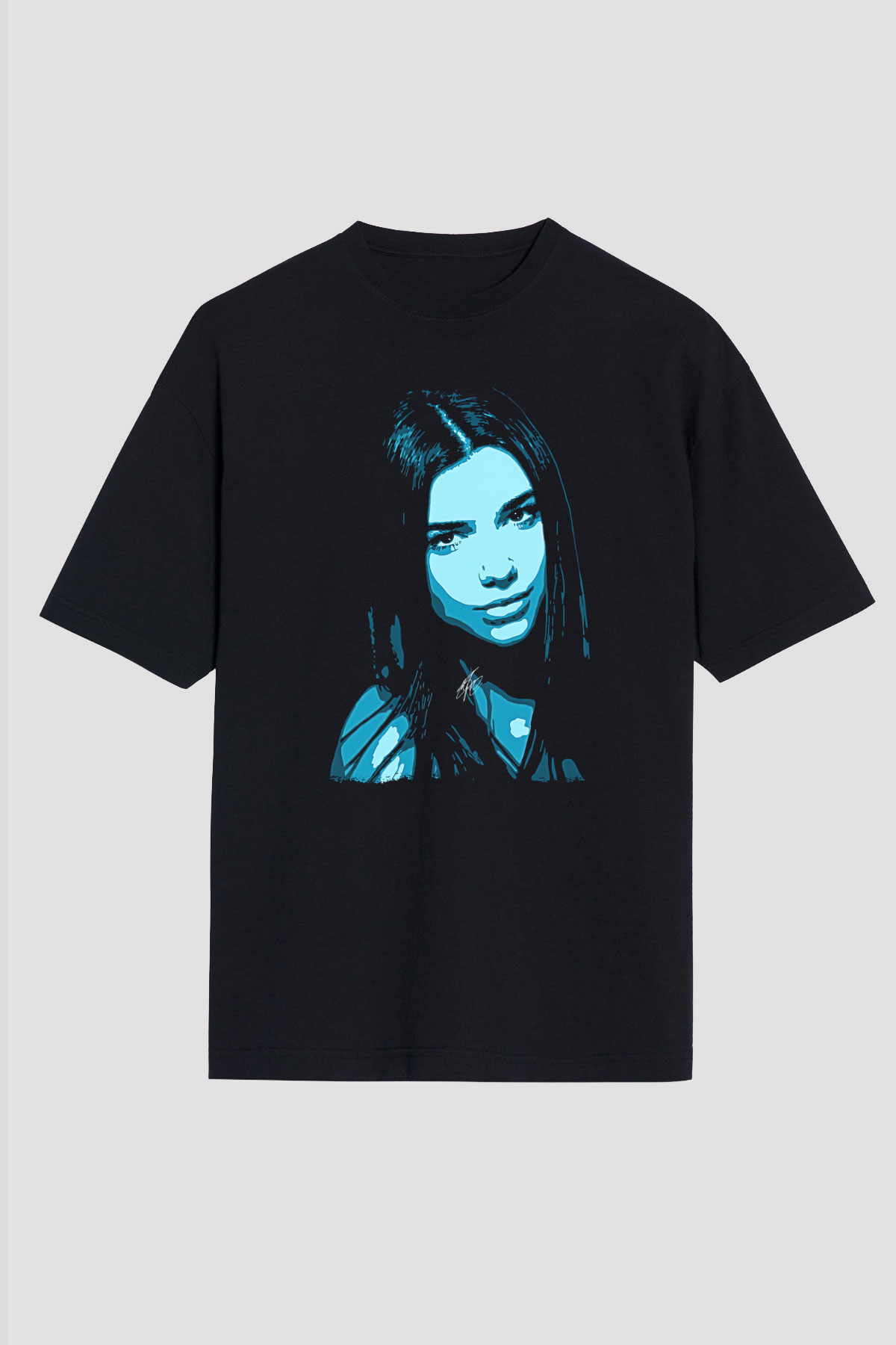 Dua Lipa Baskılı Unisex Siyah Oversize Tişört - Tshirt