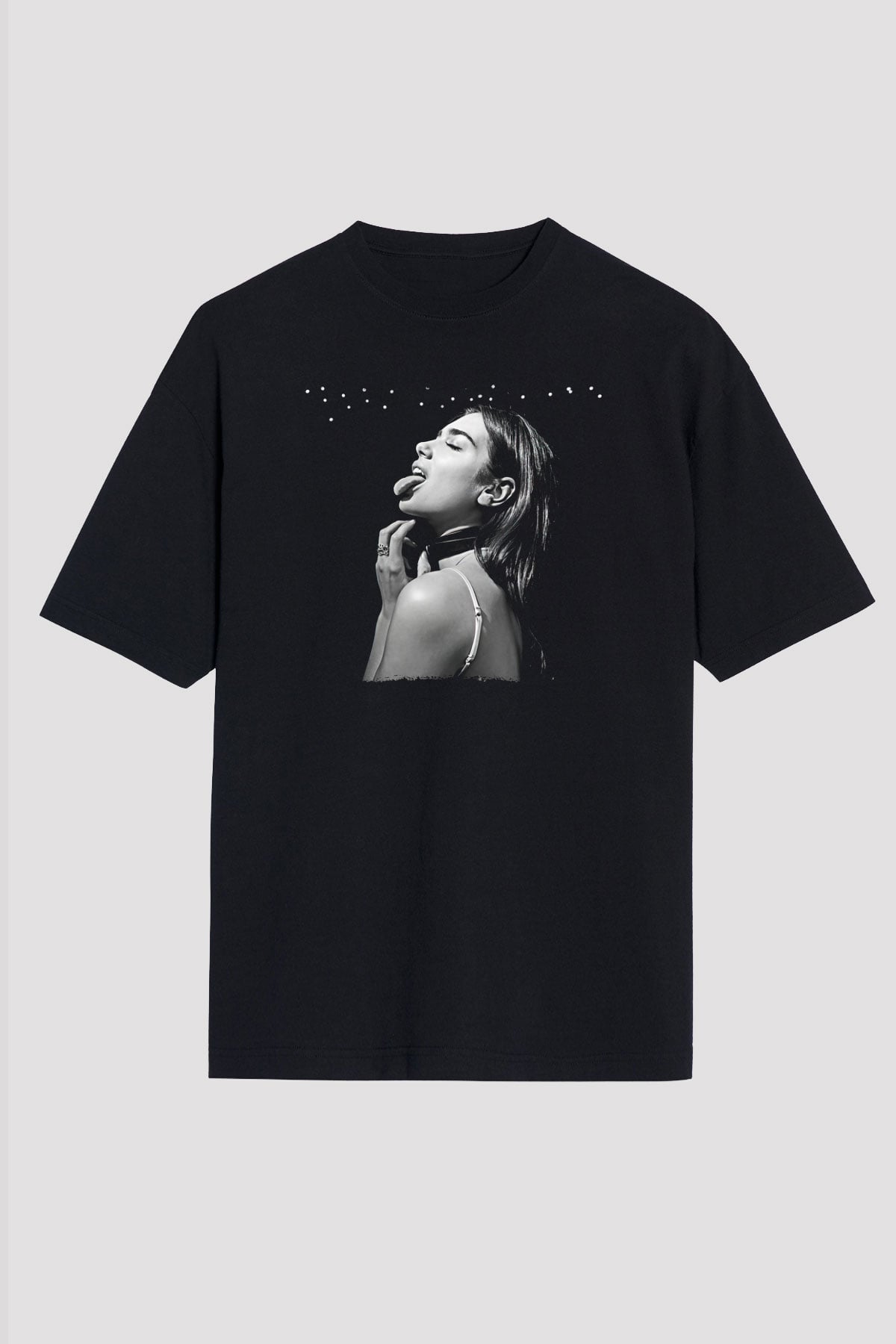 Dua Lipa Baskılı Unisex Siyah Oversize Tişört - Tshirt