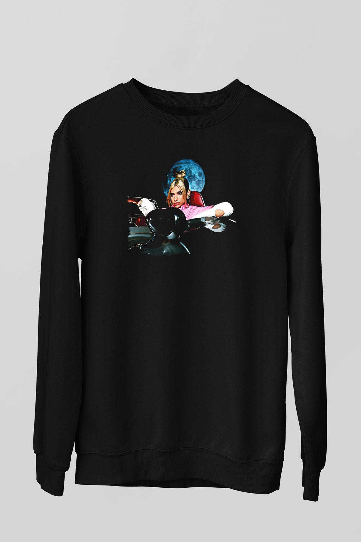 Dua Lipa Baskılı Unisex Siyah Sweatshirt