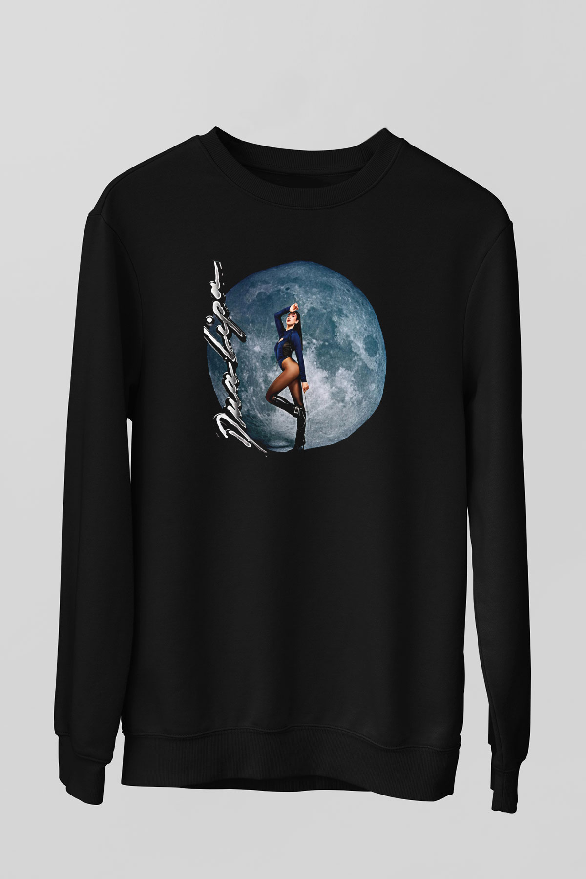 Dua Lipa Baskılı Unisex Siyah Sweatshirt