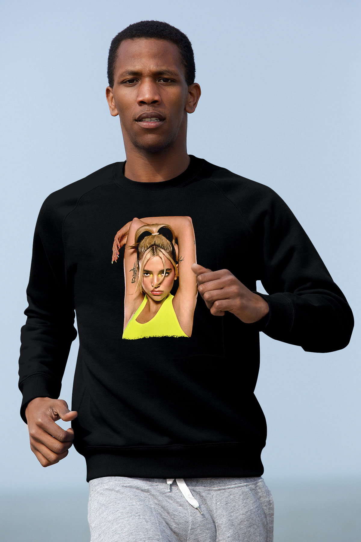 Dua Lipa Baskılı Unisex Siyah Sweatshirt