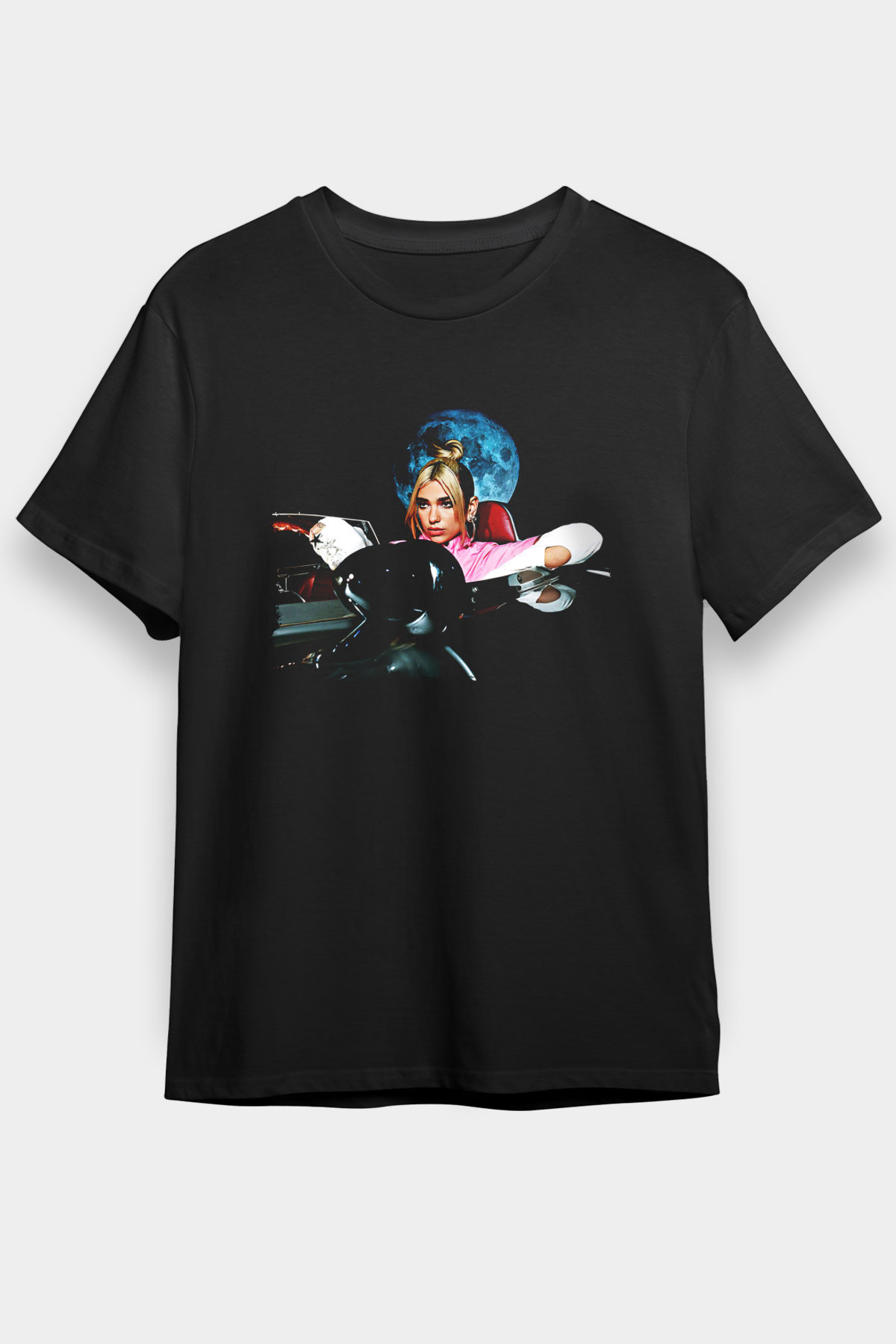 Dua Lipa Baskılı Unisex Siyah Tişört - Tshirt