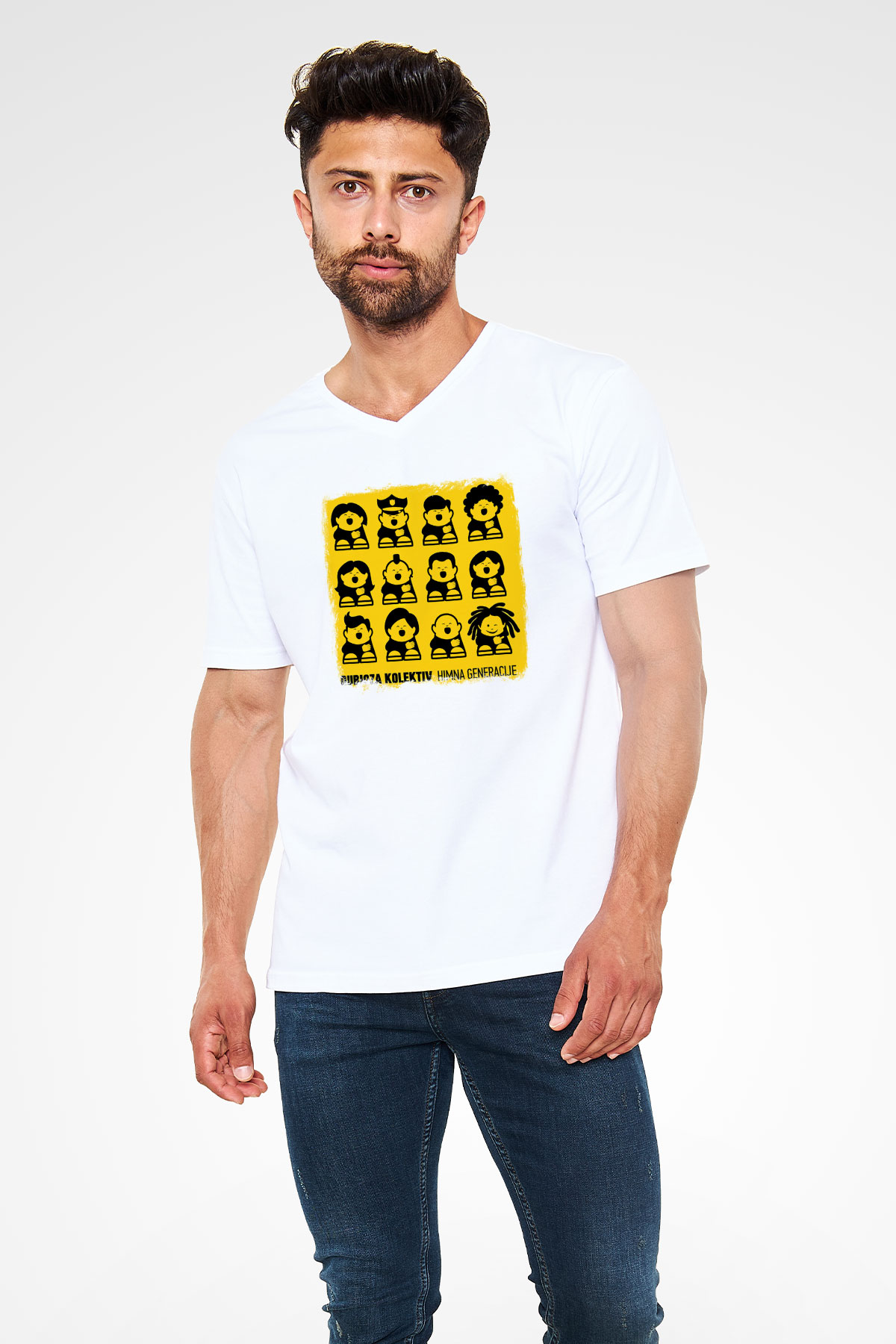 Dubioza Kolektiv Baskılı Unisex Beyaz V Yaka Tişört