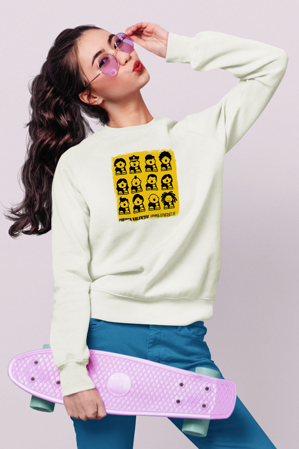 Dubioza Kolektiv Baskılı Unisex Beyaz Sweatshirt