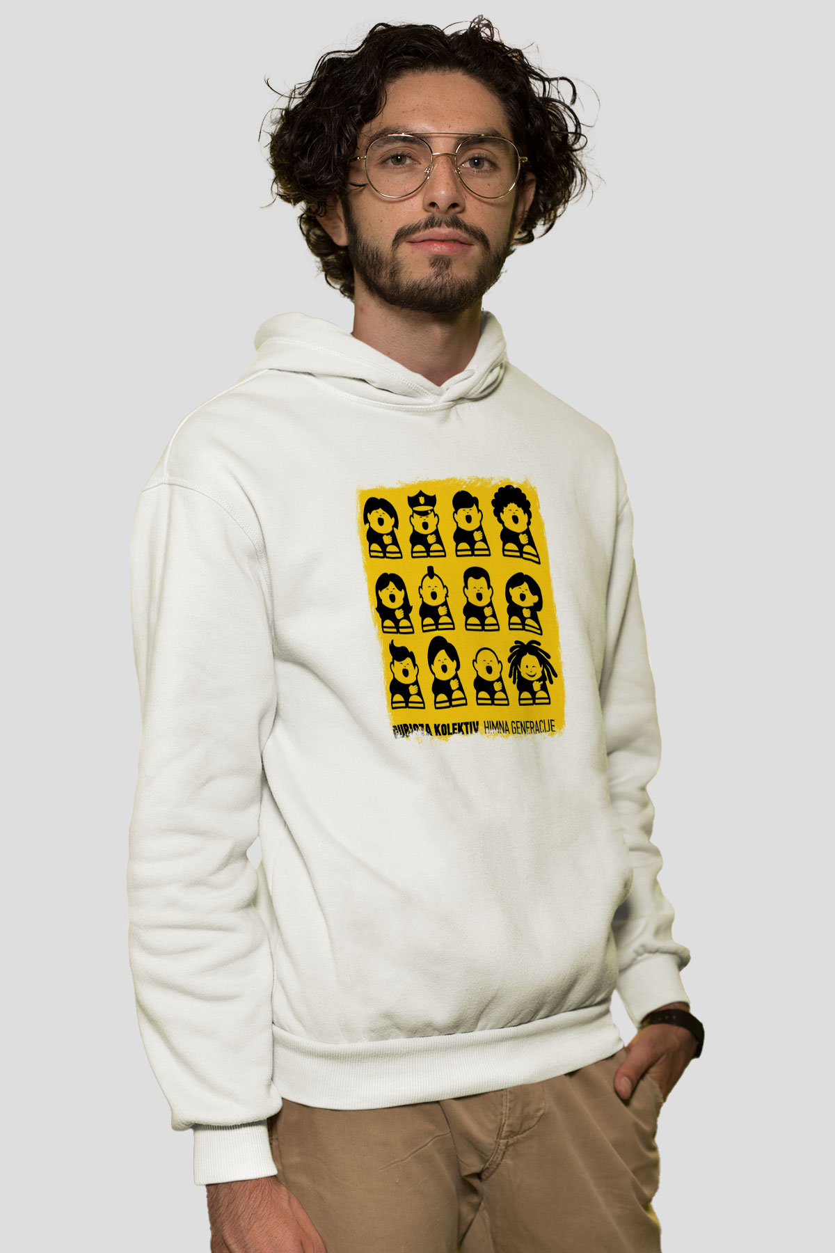 Dubioza Kolektiv Baskılı Unisex Beyaz Hoodie