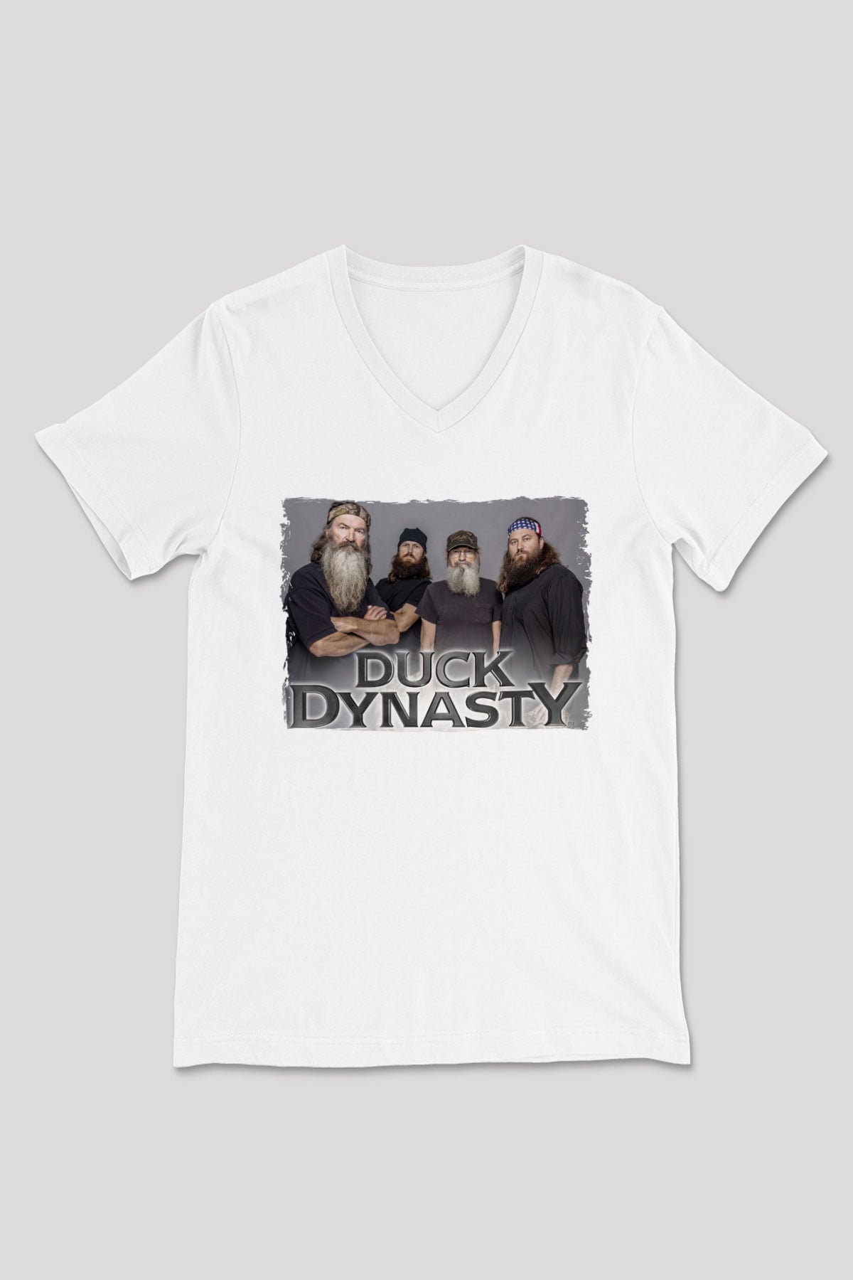 Duck Dynasty Beyaz Unisex V Yaka Tişört