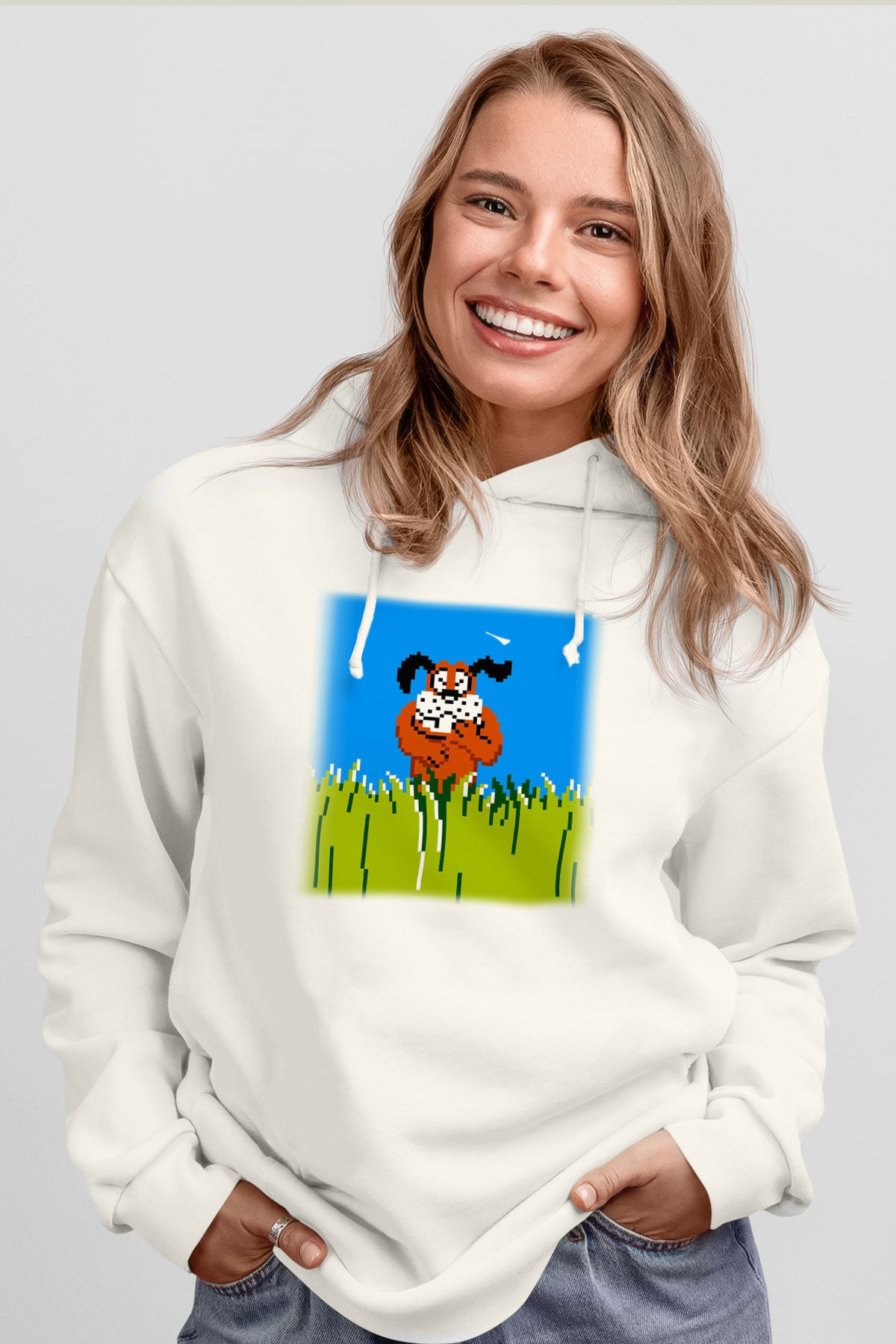Duck Hunt Beyaz Unisex Kapşonlu Sweatshirt